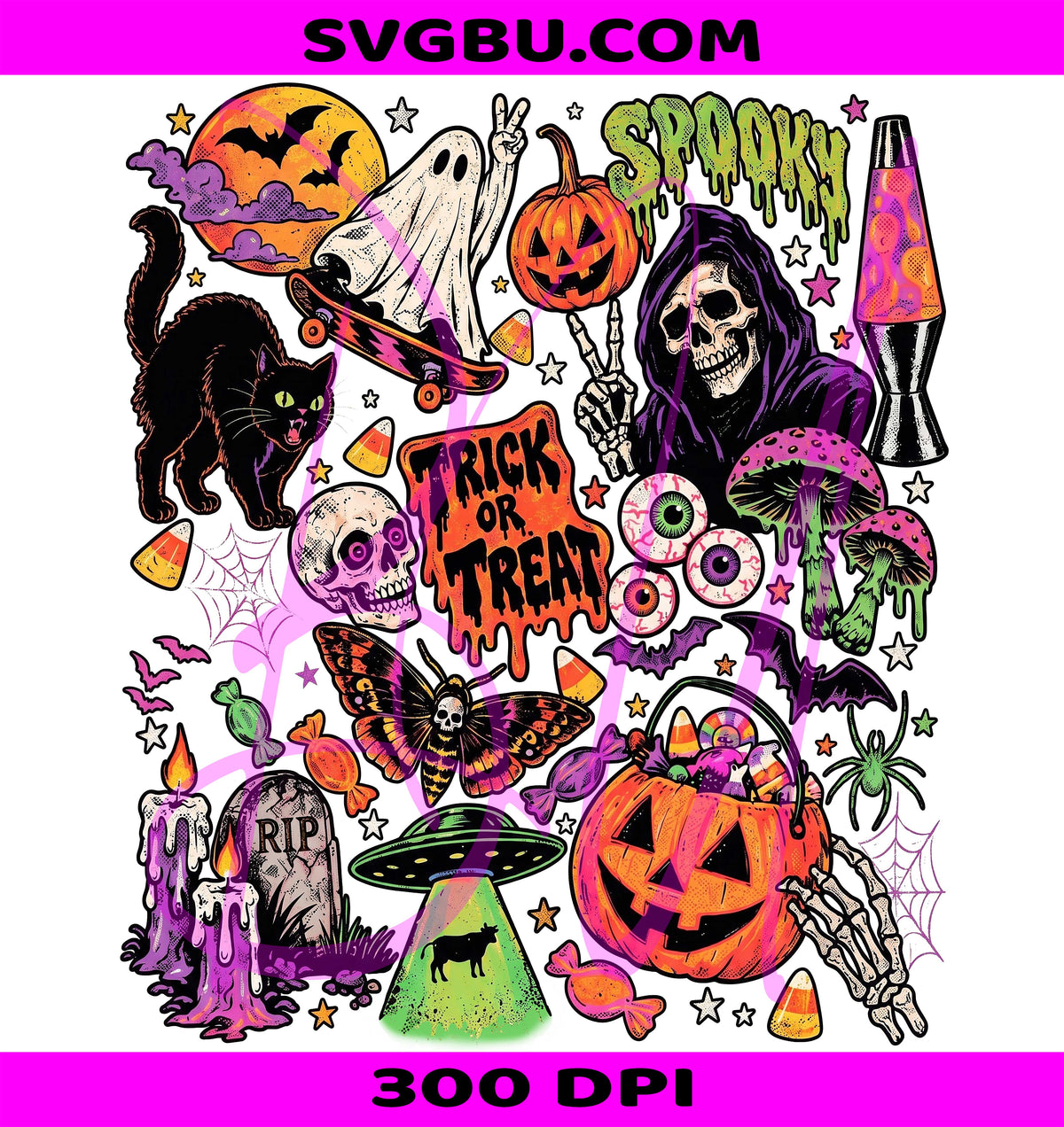 Retro Spooky Collage PNG, Trick Or Treat PNG, Vintage Halloween PNG