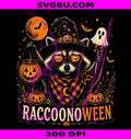 Cute Raccoon Halloween PNG, Witch Raccoon PNG, Retro Pumpkin Ghost PNG