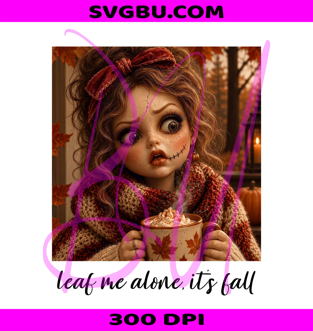 Creepy Doll Face PNG, Broken Horror Doll PNG, Spooky Fall Girl PNG