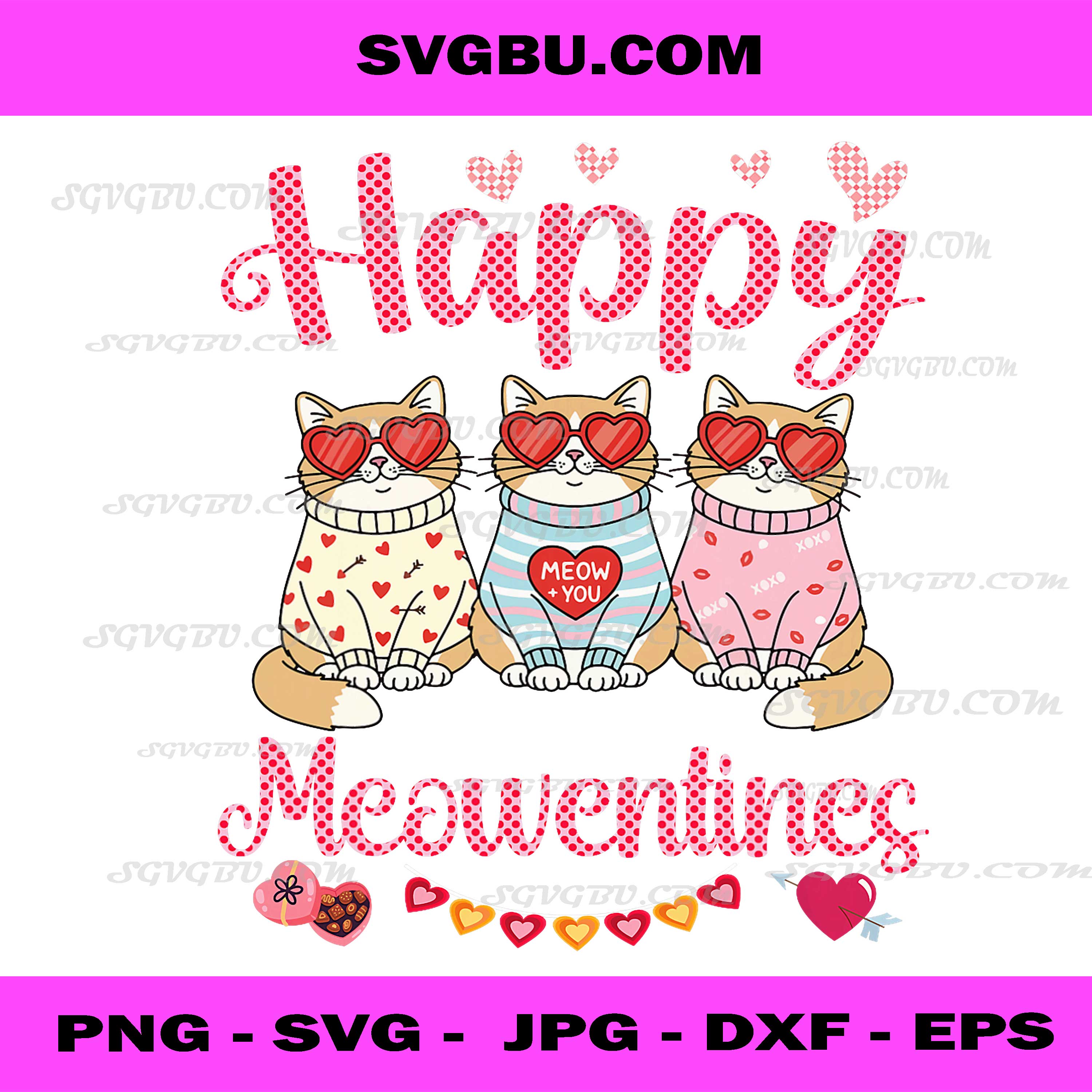 Cymric Cat Happy Meowentines PNG, Funny Valentine Day PNG