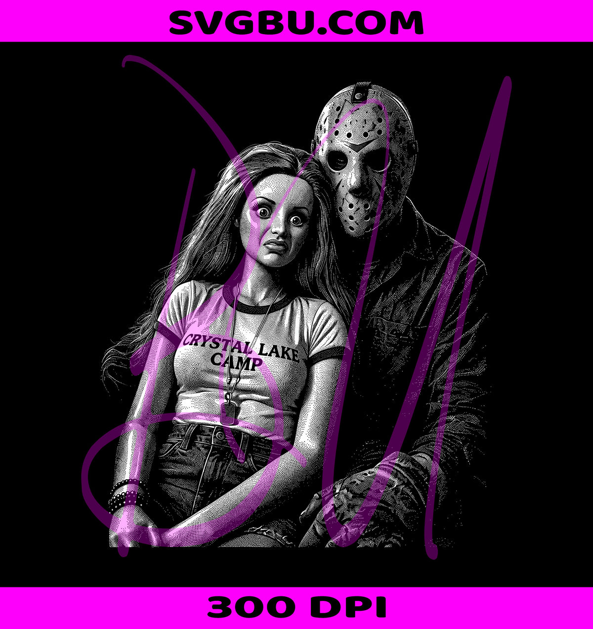 Doll Face Slasher PNG Vintage Horror Halftone PNG Halloween Couple PNG