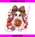 Cute Rhinestone Ghost PNG, Leopard Bow Ghost PNG, Halloween Ghost PNG