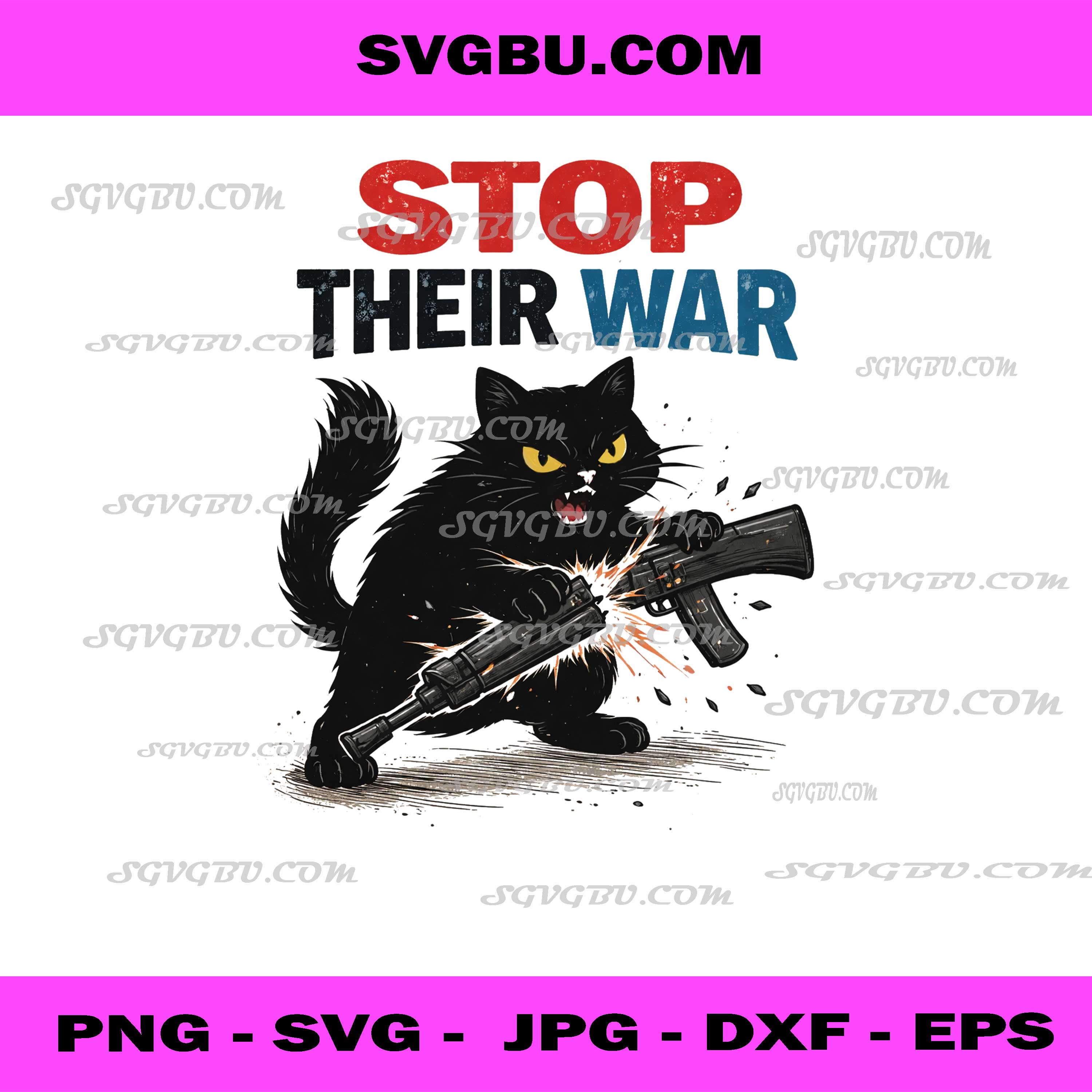 Stop Their War, Angry Black Cat Breaking Rifle PNG