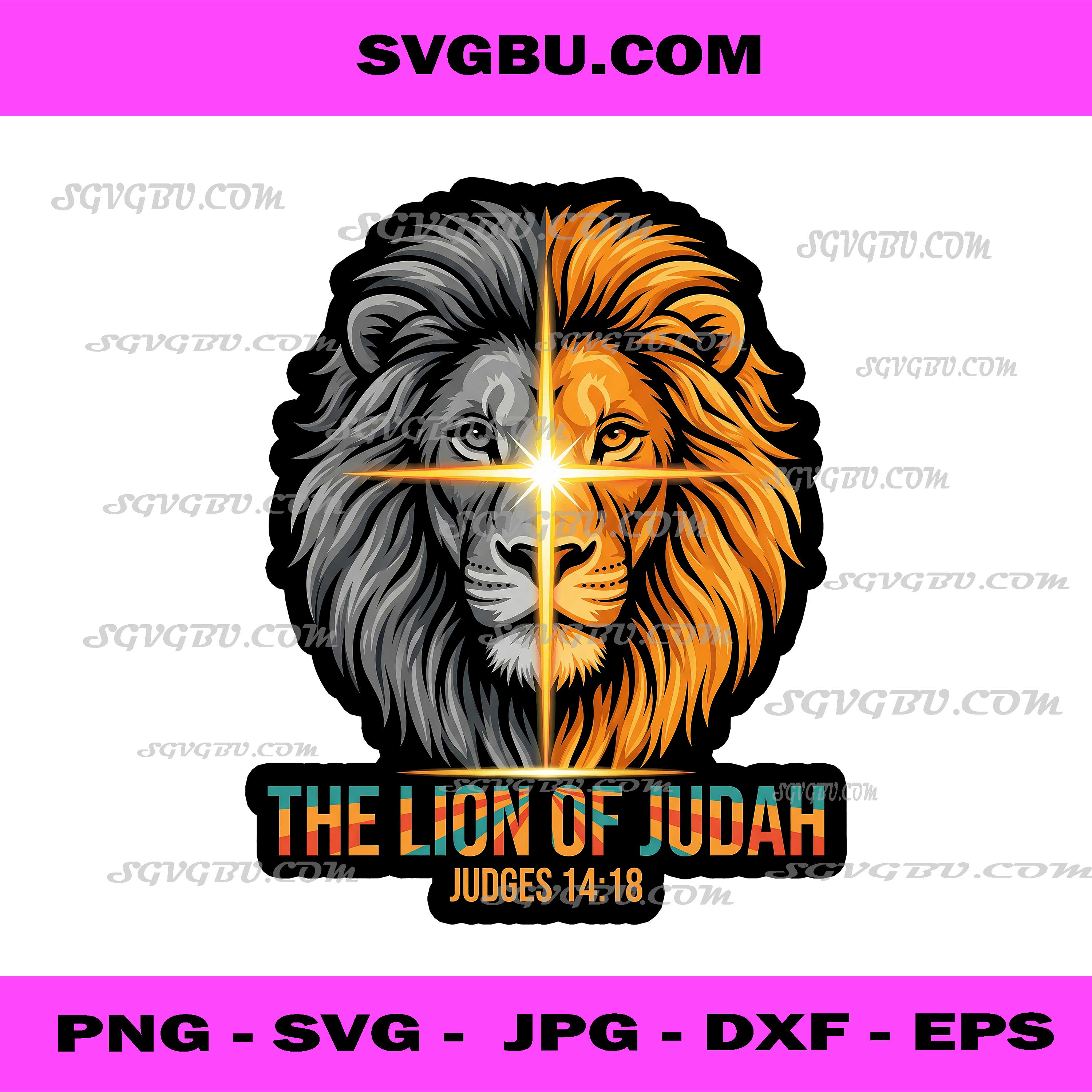The Lion of Judah, Judges 14:18 Bible Verse Cross Art PNG