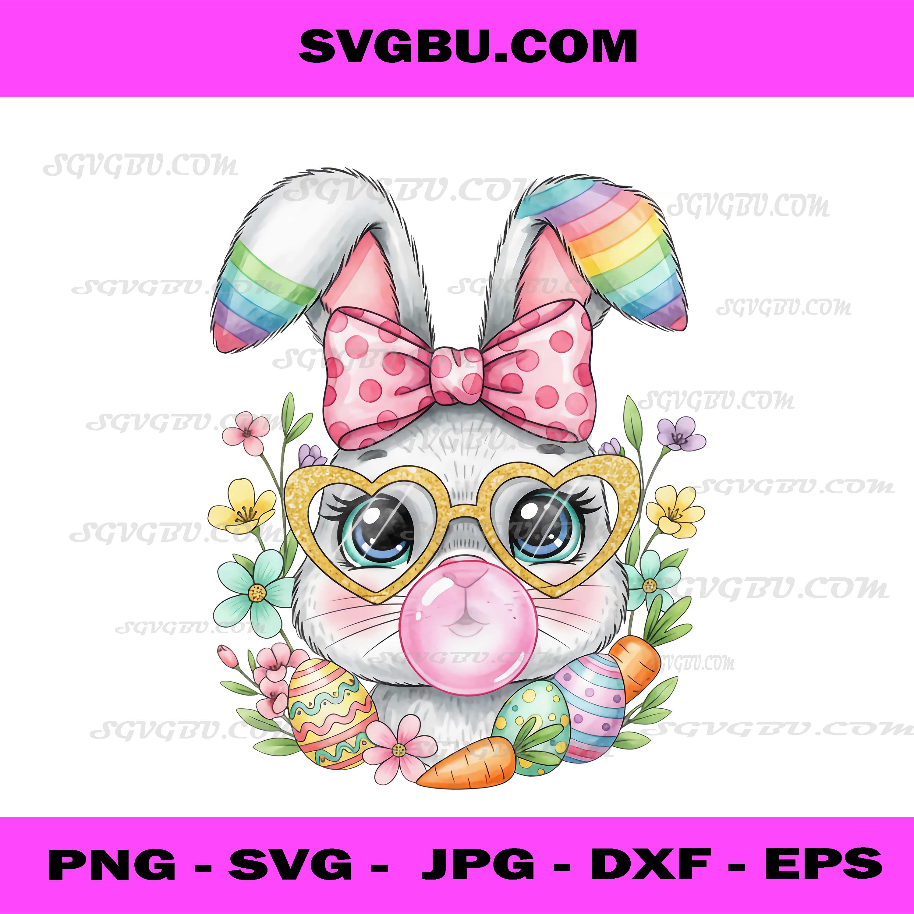 Rainbow Easter Bunny PNG, Cute Rabbit Bubblegum PNG Design