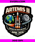 Artemis II Around The Moon And Back PNG, April 2026 Space Mission Retro Badge
