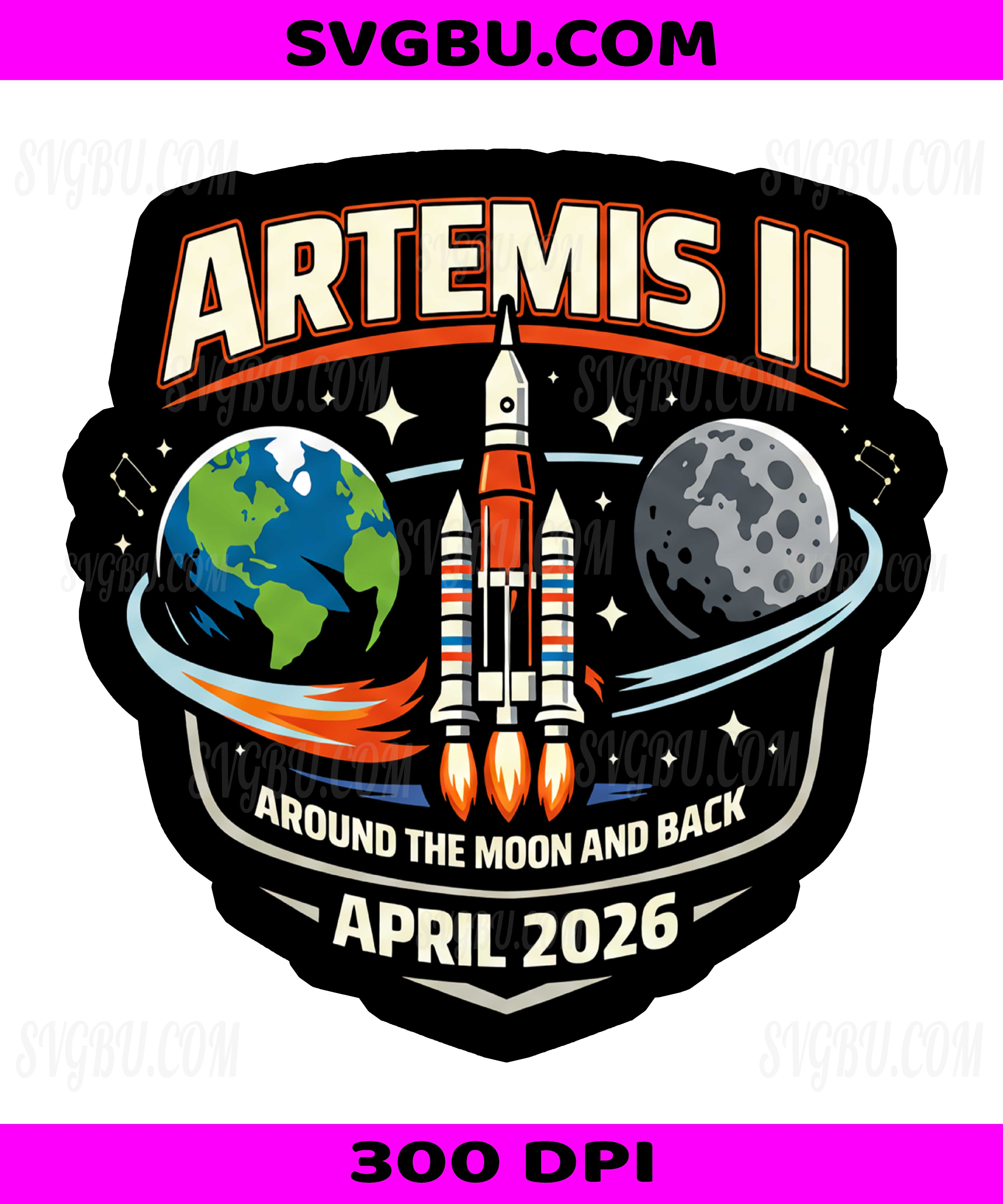Artemis II Around The Moon And Back PNG, April 2026 Space Mission Retro Badge