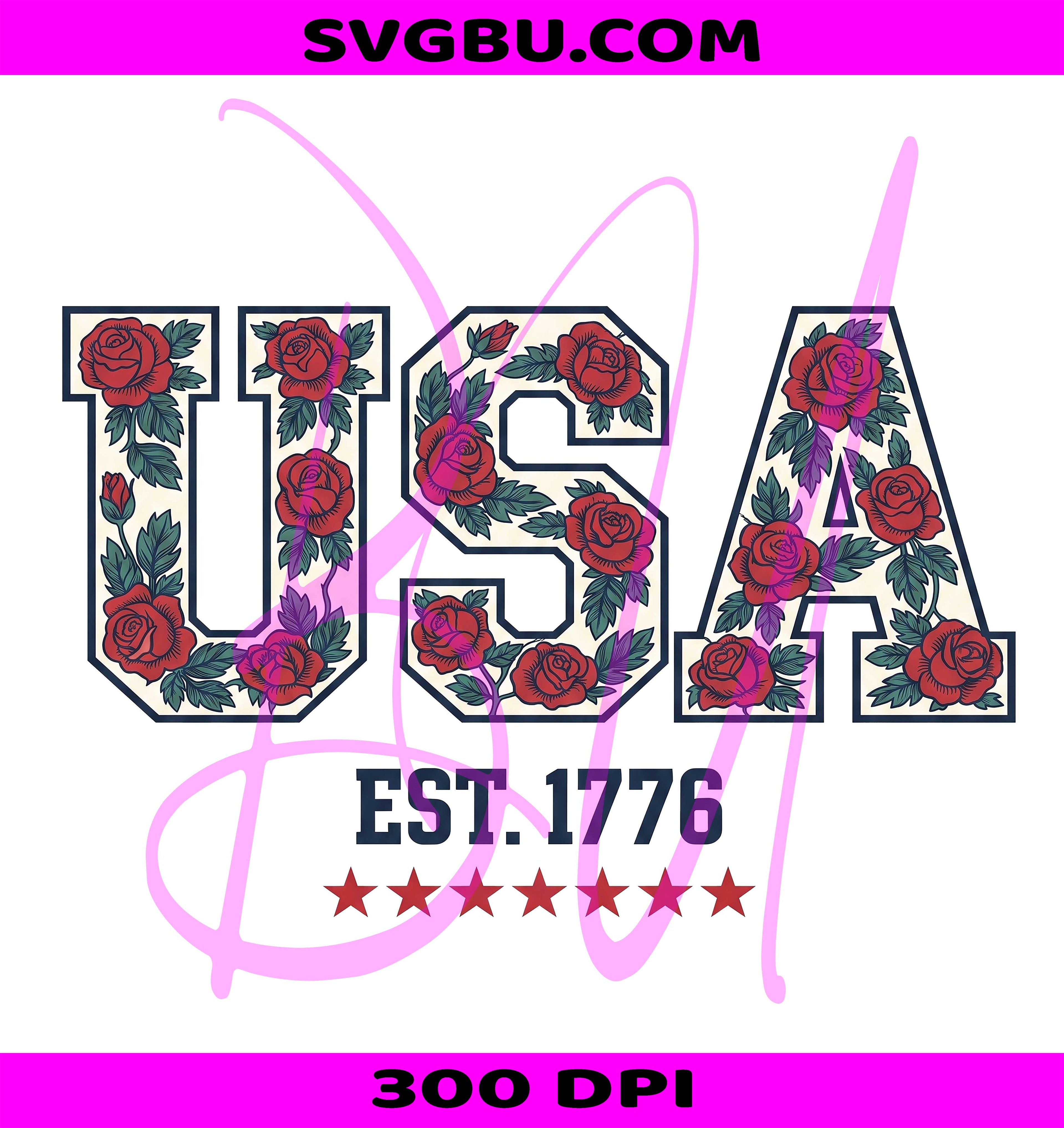 USA Floral PNG, Rose Design PNG, Established 1776 PNG