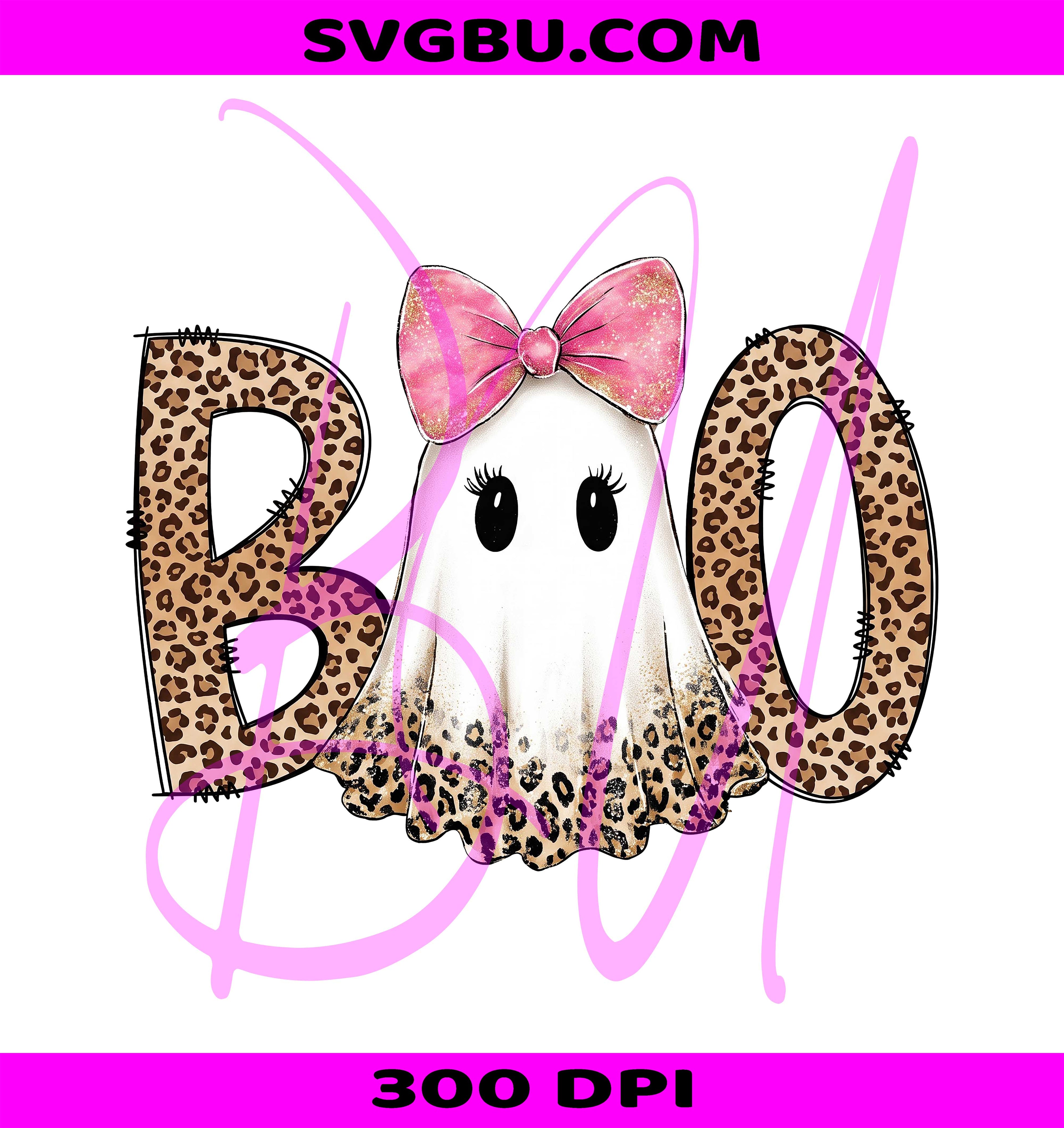 Preppy Ghost Boo PNG, Leopard Spooky Coquette PNG, Leopard Ghost PNG