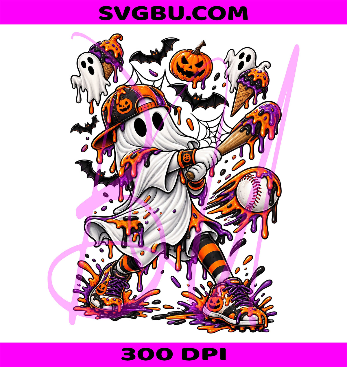 Trendy Baseball PNG, Halloween Ghost PNG, Spooky Baseball PNG
