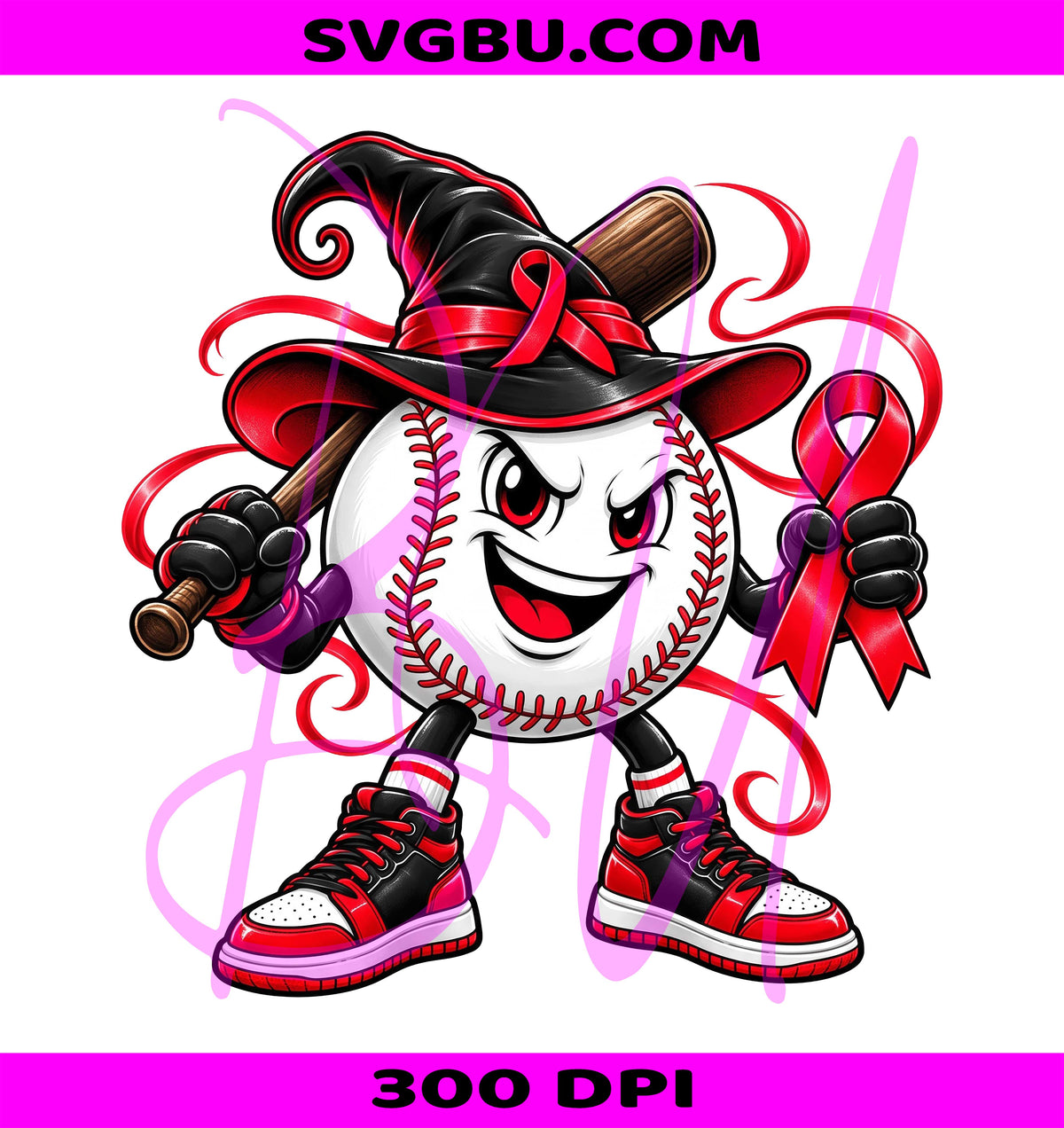 Red Ribbon Baseball PNG, Witch Hat Character PNG, Halloween Sports PNG