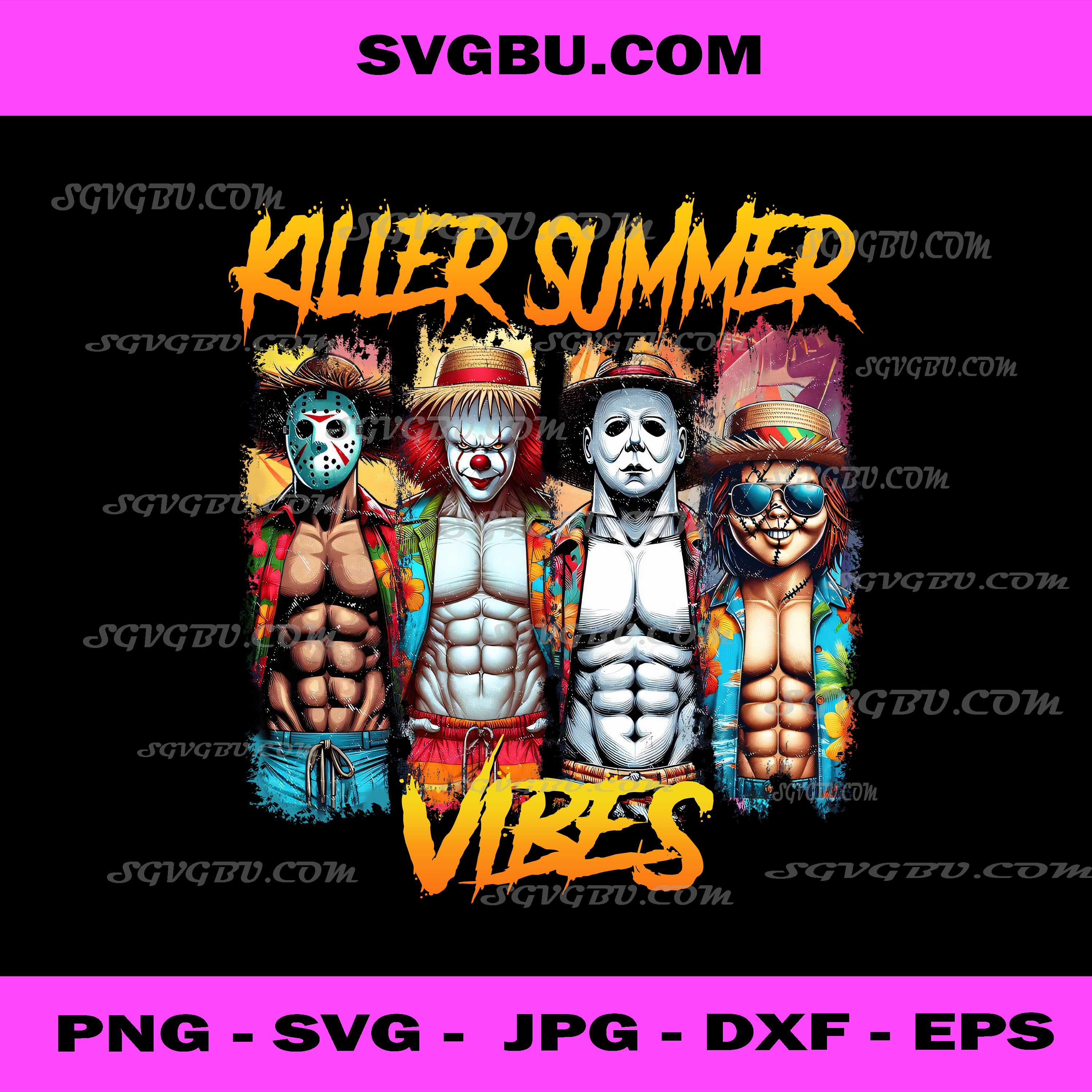 Killer Summer Vibes PNG, Horror Characters Beach PNG, Slasher Art PNG