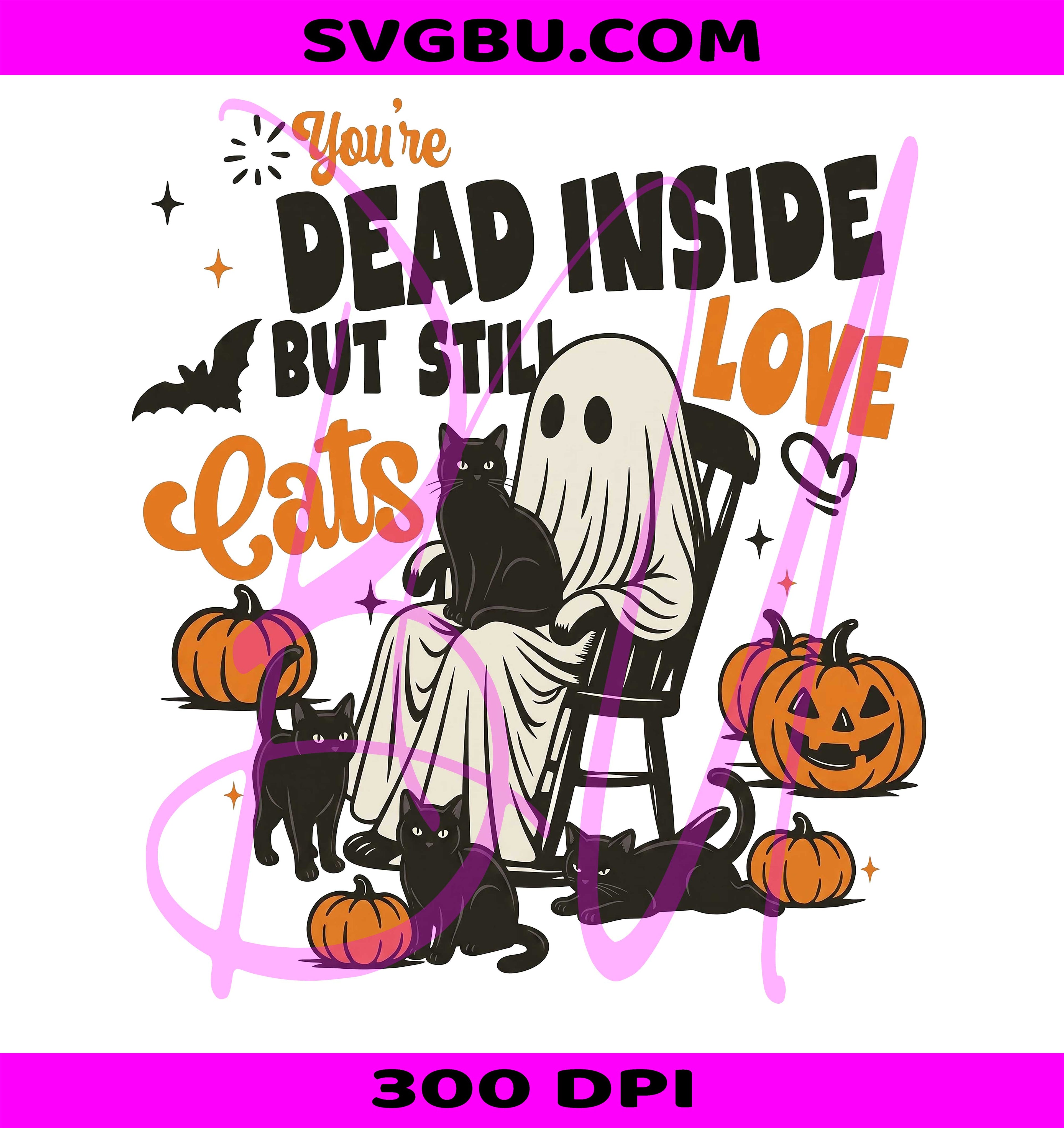 Dead Inside Cat PNG, Black Cat Ghost PNG, Cute Gothic Cat PNG