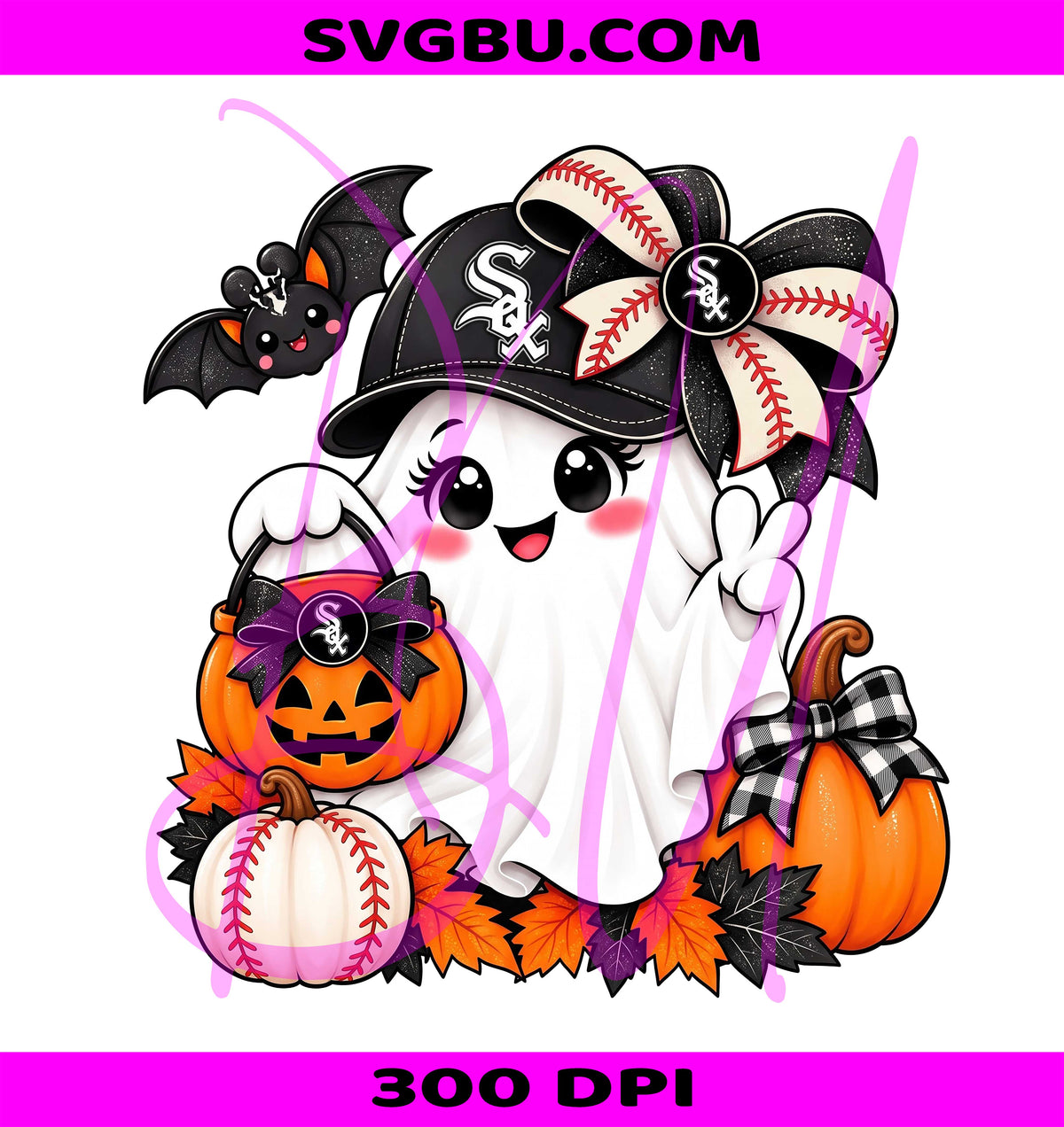 White Sox Halloween PNG, Cute Baseball Ghost PNG, White Sox Ghost PNG