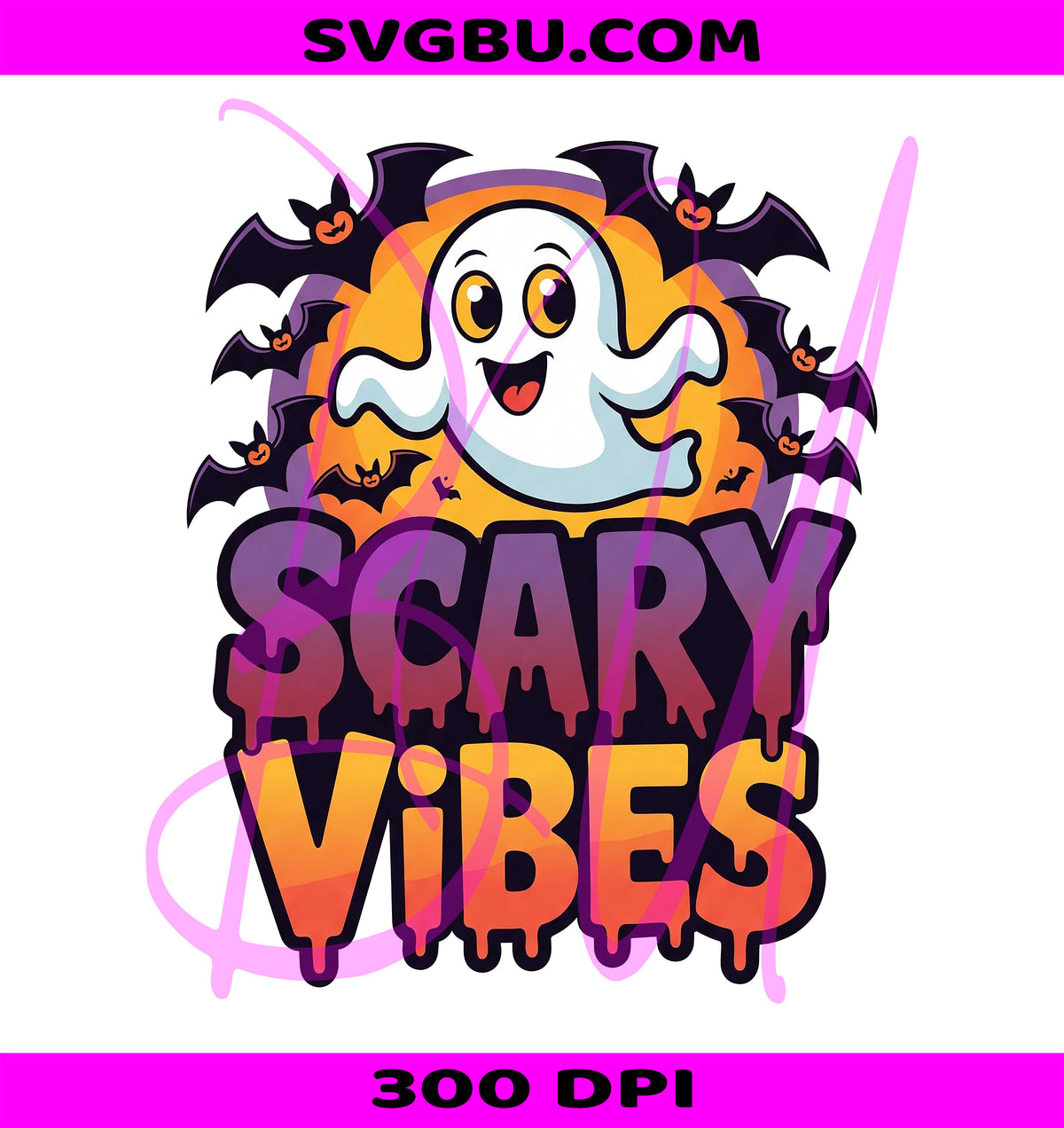 Scary Vibes PNG, Cute Ghost Bat PNG, Spooky Season PNG