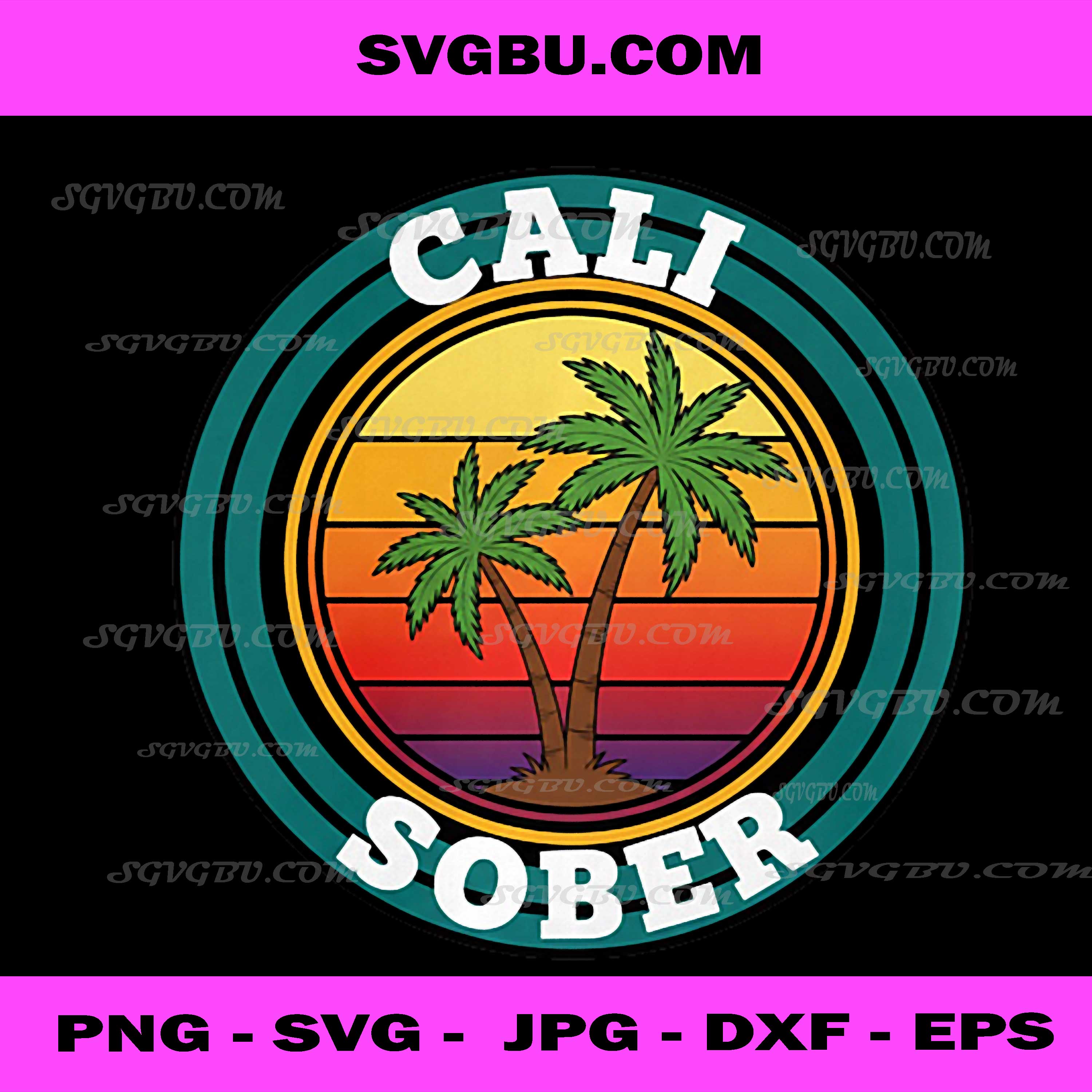 Cali Sober PNG, Vintage Tropical Palm Sunset Artwork
