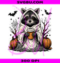 Spooky And Feral PNG, Retro Halloween Raccoon PNG, Ghost Pumpkin PNG