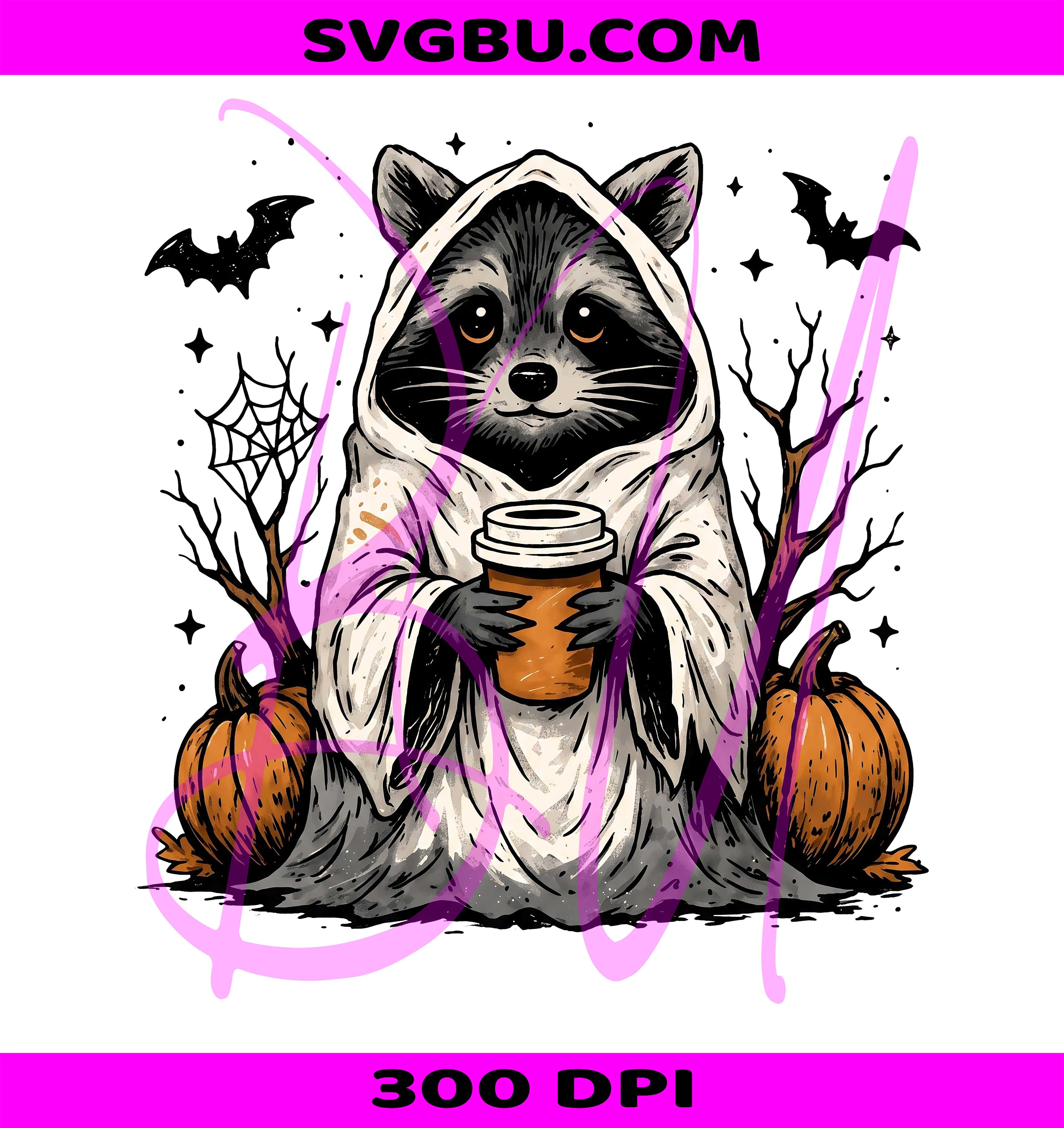 Spooky And Feral PNG, Retro Halloween Raccoon PNG, Ghost Pumpkin PNG