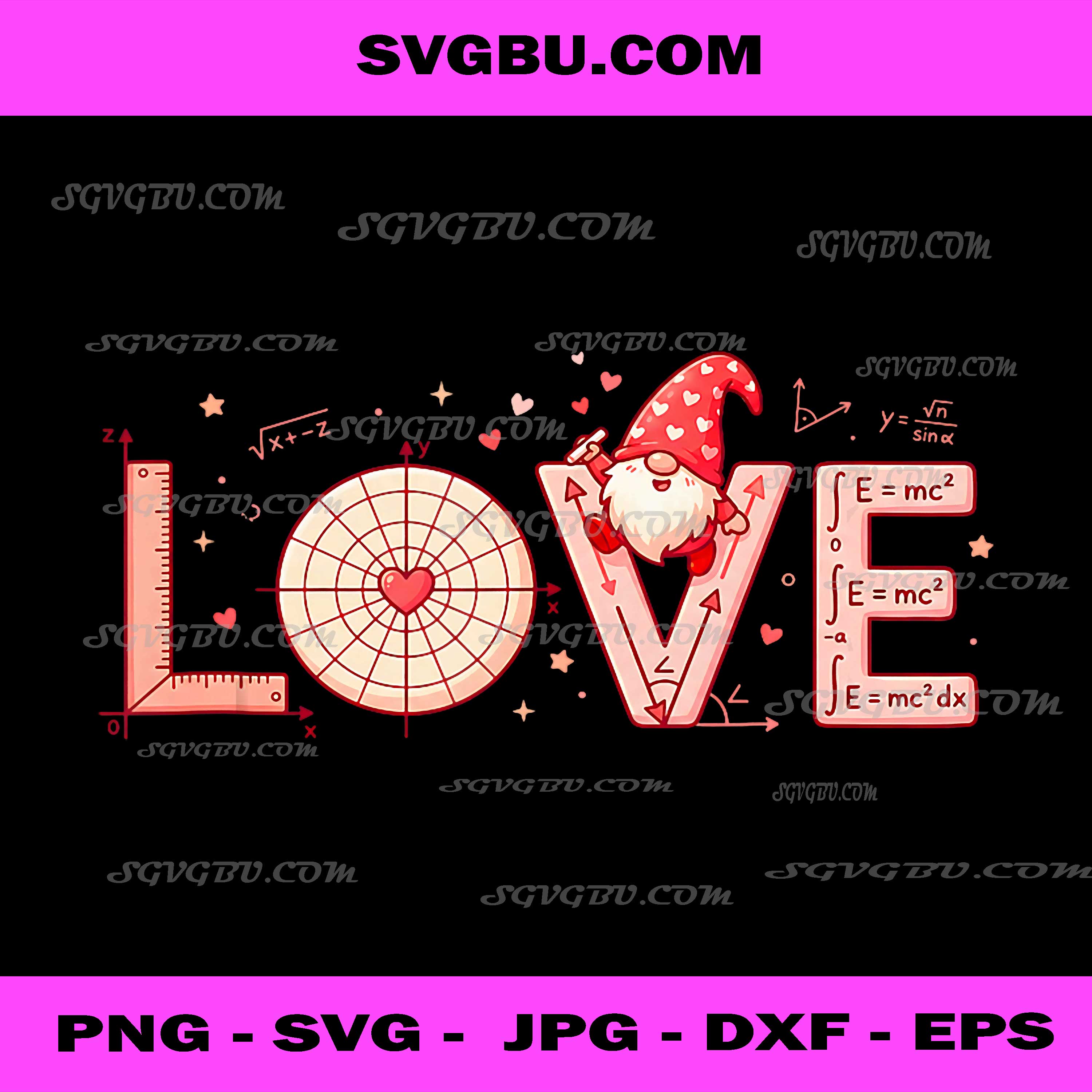 Math Love Gnome Valentine PNG, Cute Teacher Graphic Design