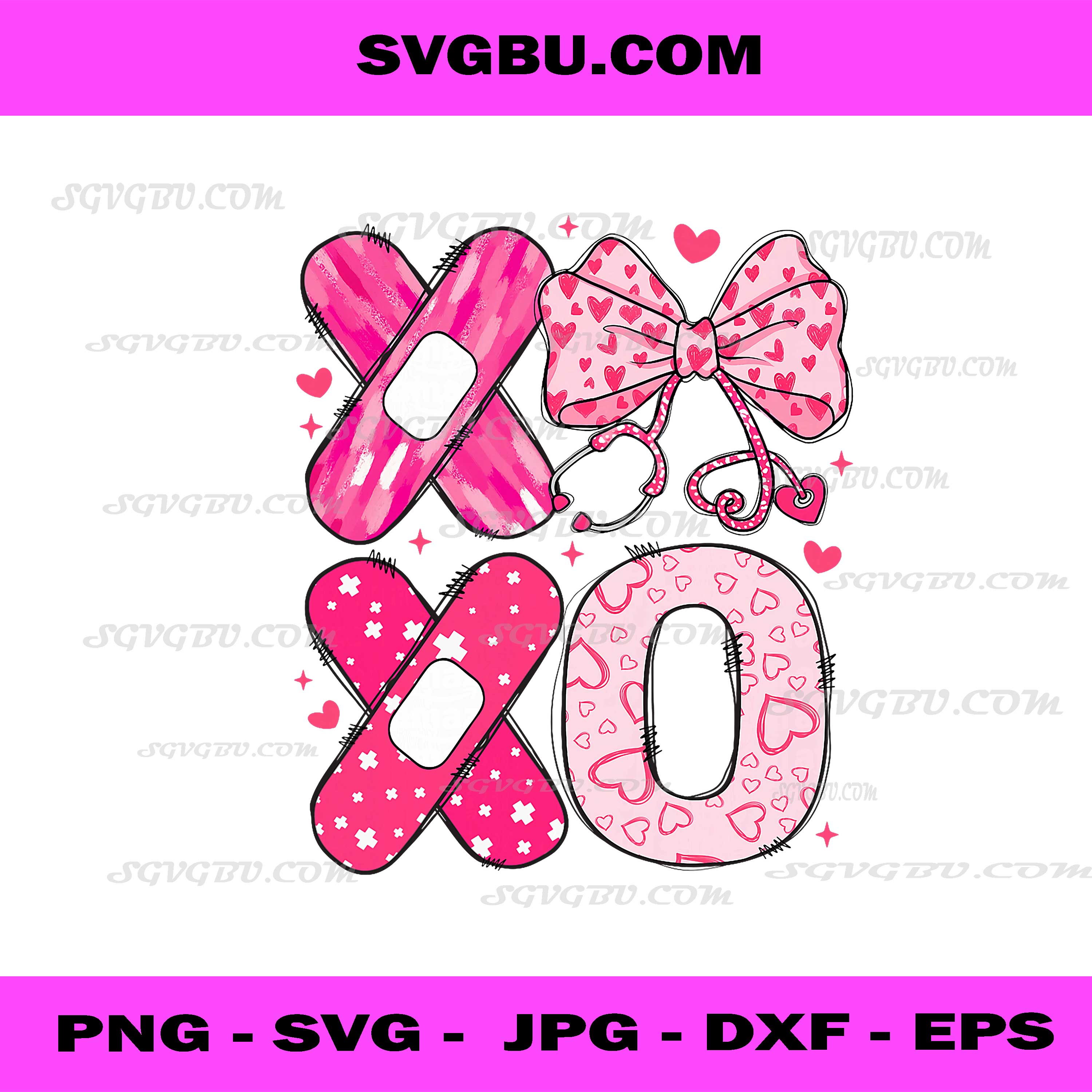 XO Stethoscope Valentine RN PCT CNA Nurse Pink Bow PNG