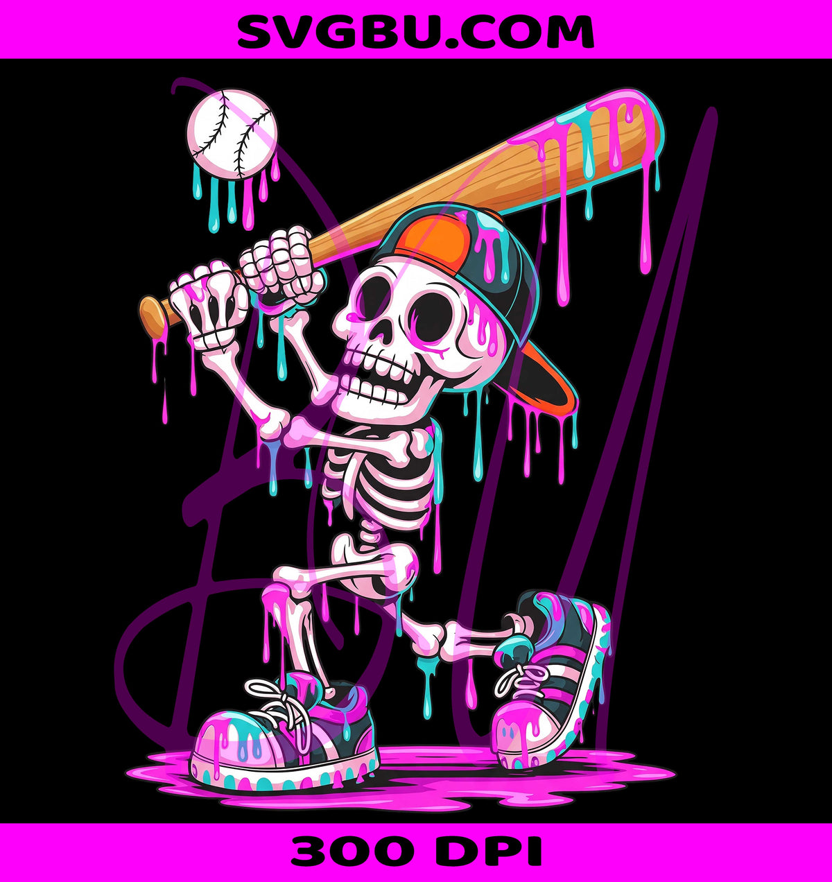 Skeleton Baseball PNG, Game Day PNG, Halloween Baseball PNG