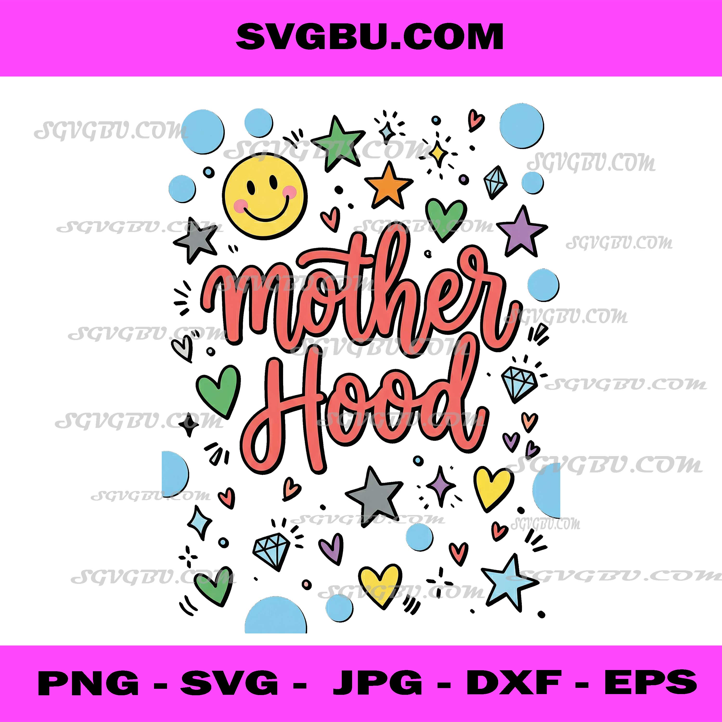 Motherhood Retro Aesthetic, Smiley Face Stars and Hearts PNG