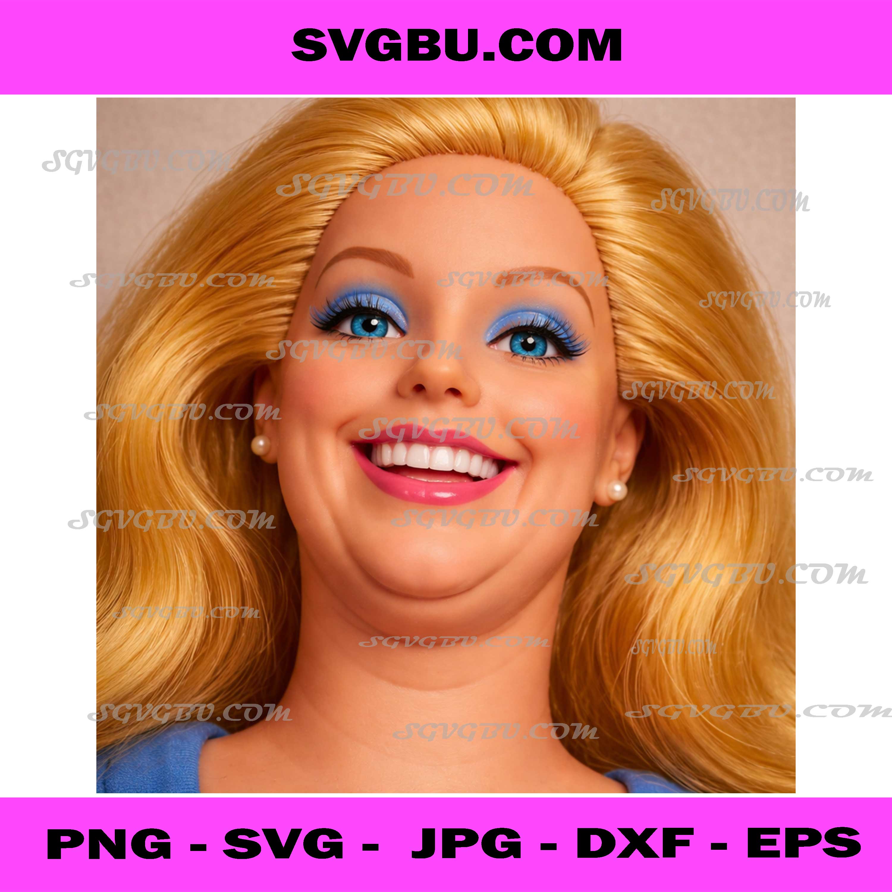 Funny Doll Face, Blonde Hair Blue Eyes Meme Portrait PNG