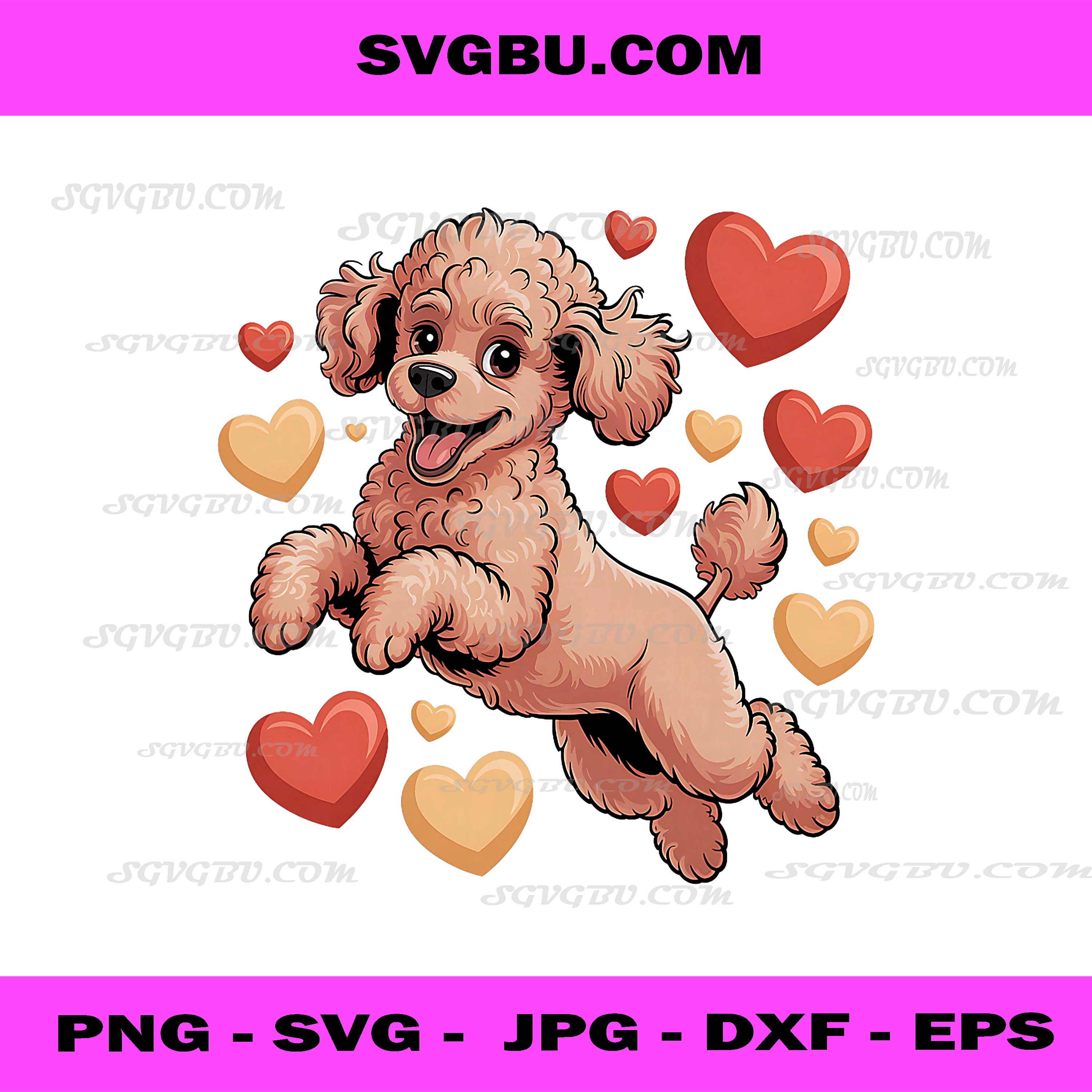 Cute Poodle Dog Love Heart for Valentines Day PNG, Dog Lover PNG