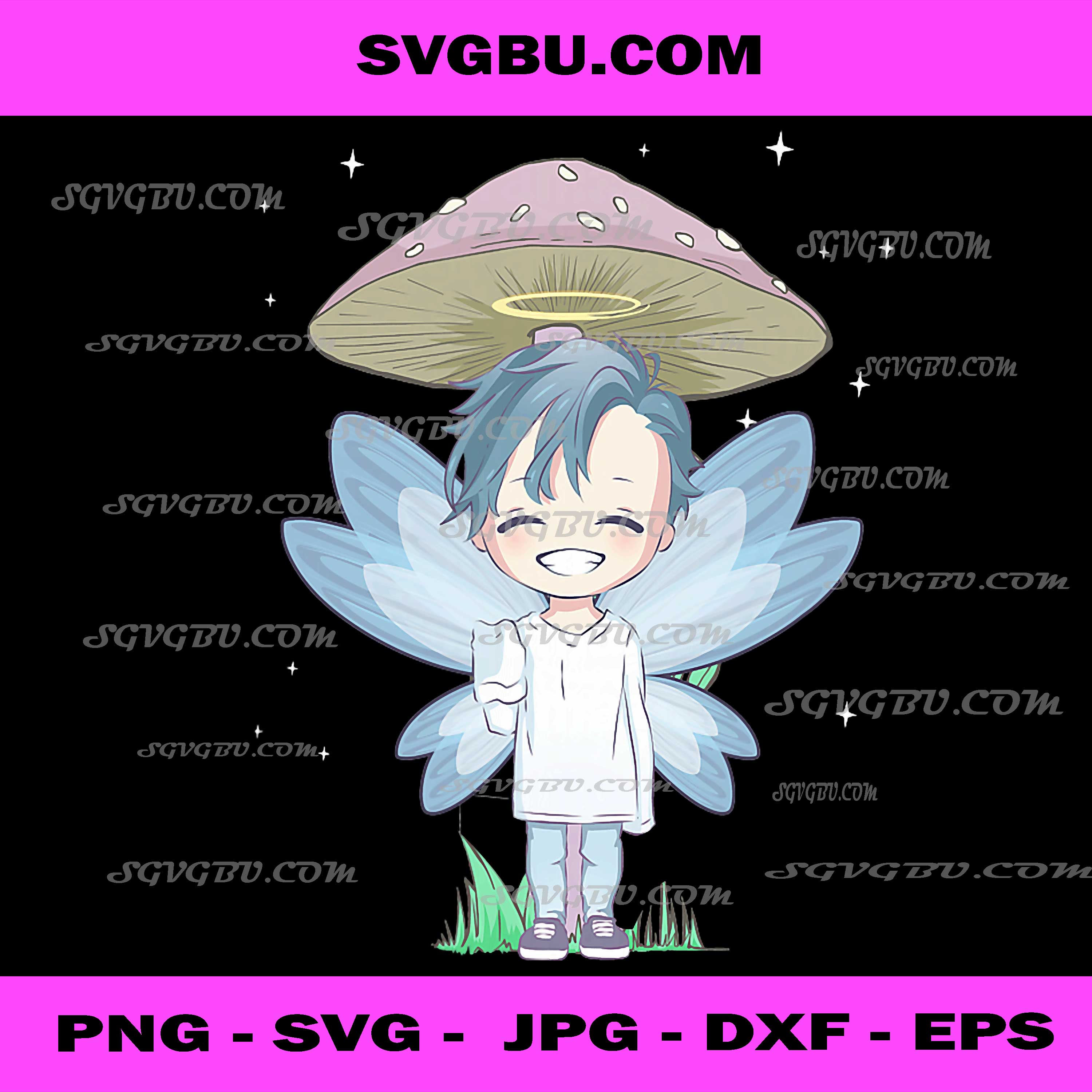 Fairycore Aesthetic Chibi PNG, Fairy Anime Boy Angel Mushroom PNG