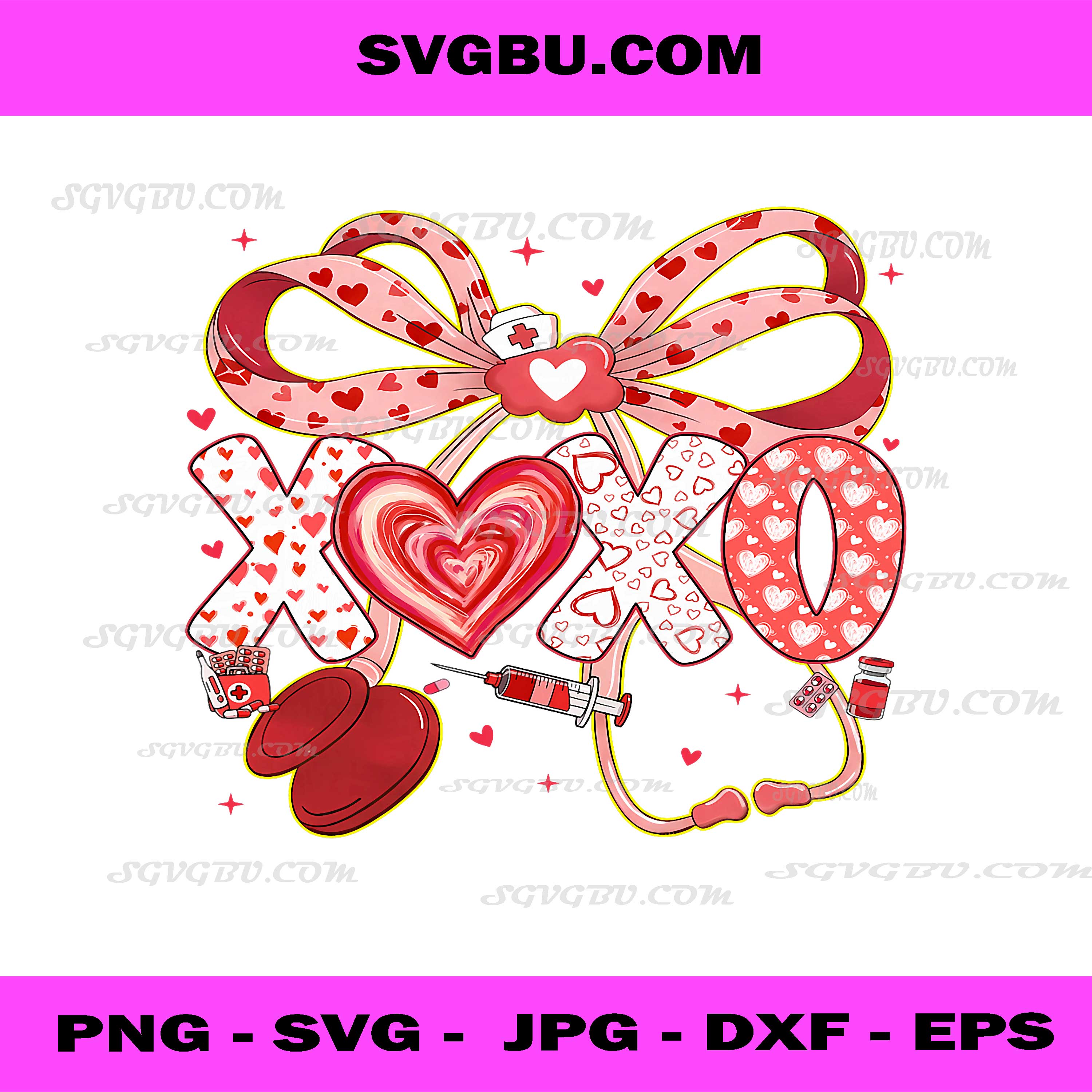 XOXO Stethoscope Valentine RN PCT CNA Nurse Red Bow PNG