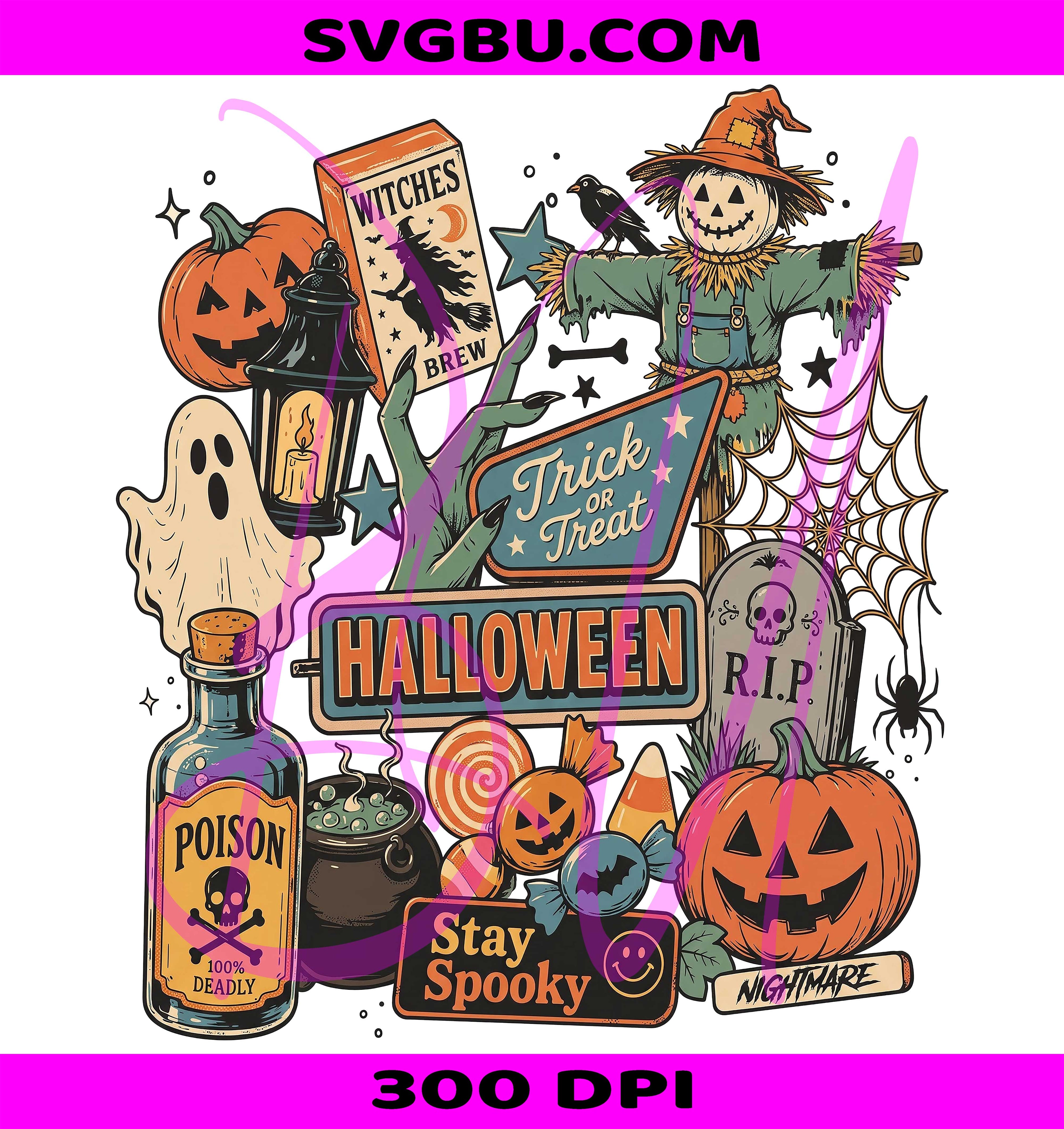 Retro Halloween PNG, Halloween Collage PNG, Spooky Scarecrow PNG