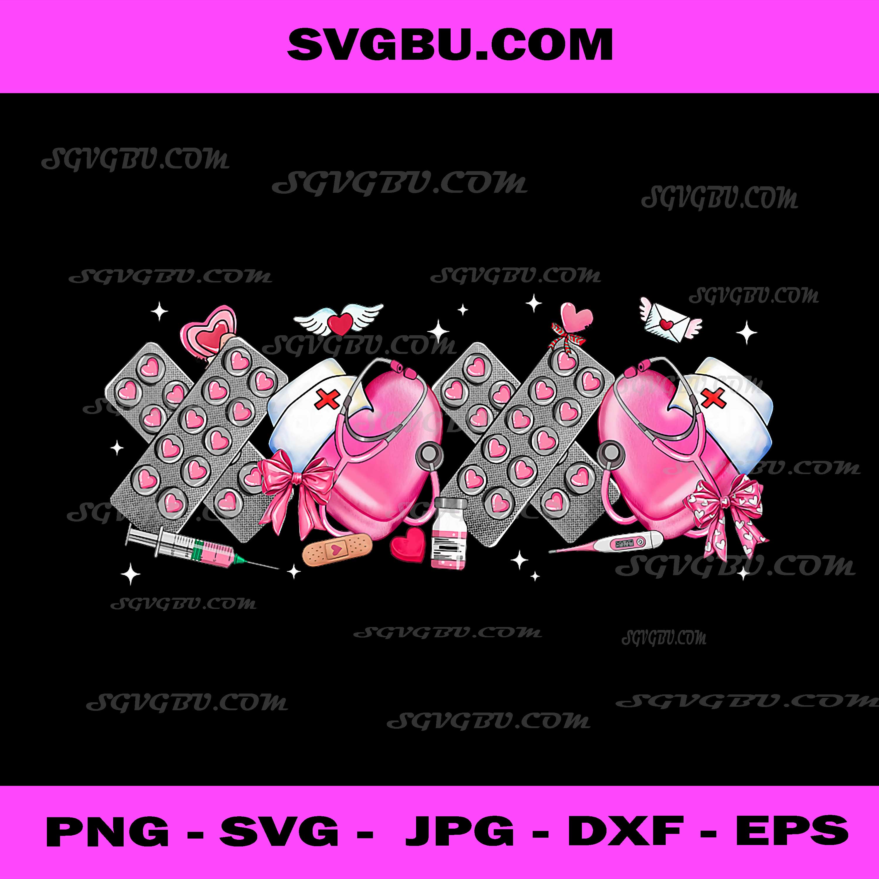 XO Valentine Nurse Pink Bow RN PCT CNA Nurse PNG