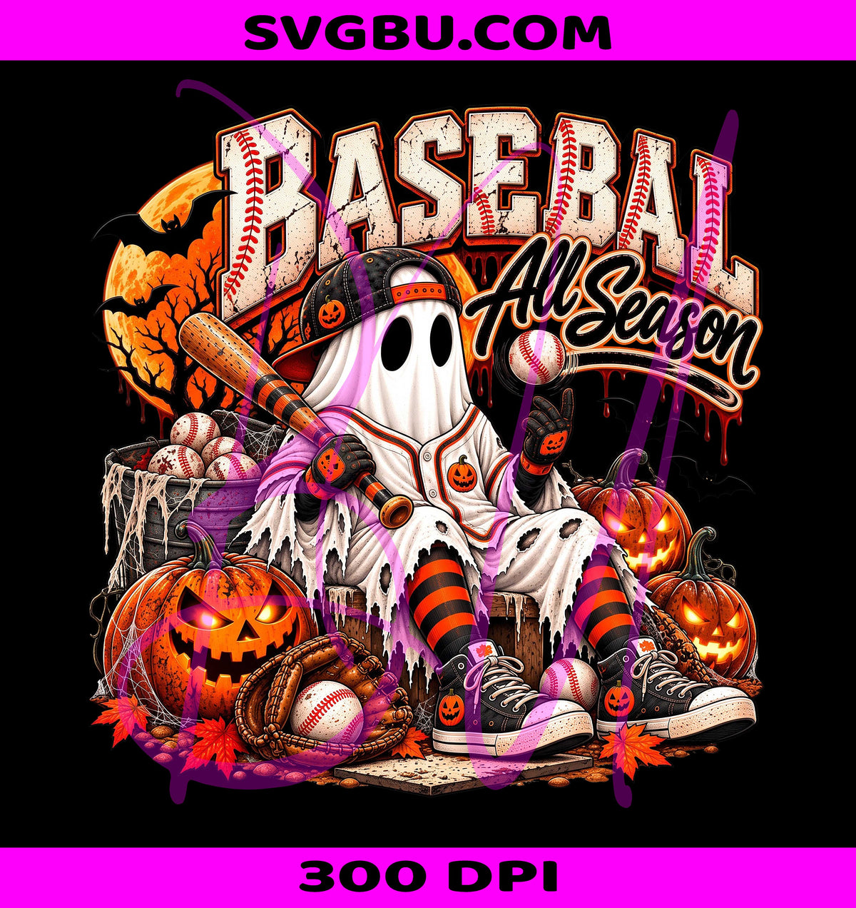 Spooky Baseball Ghost PNG, Halloween Sports PNG, Ghost Batter PNG