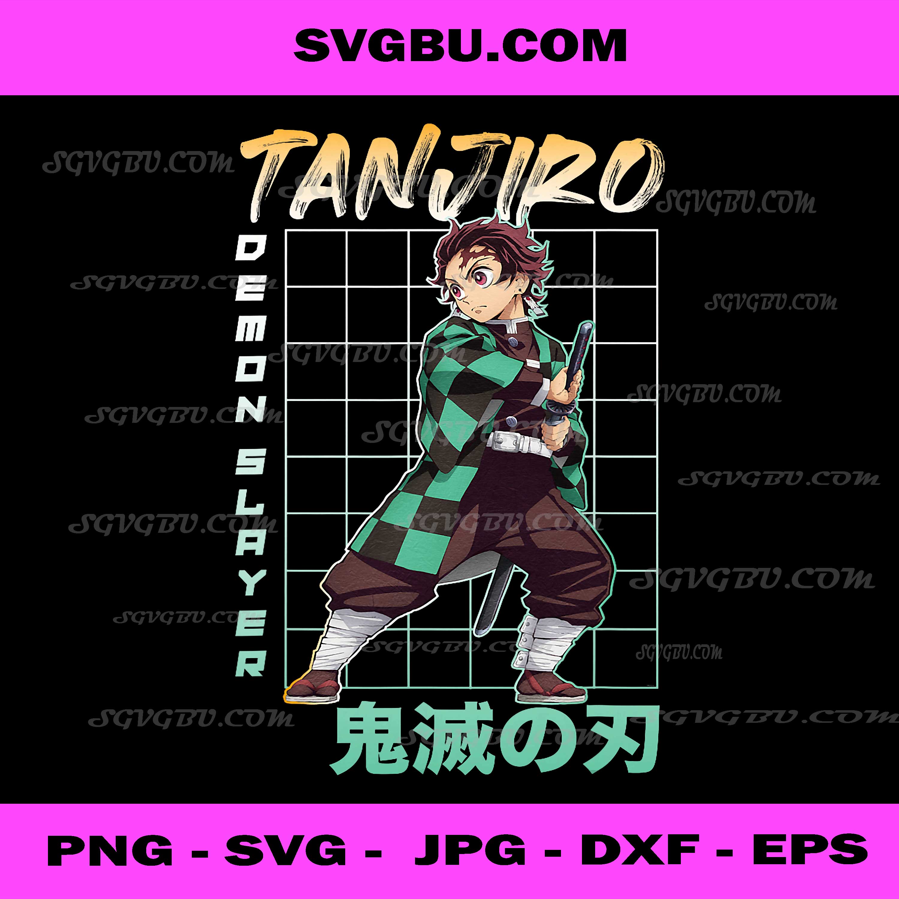 Demon Slayer PNG, Kimetsu no Yaiba, Tanjiro, Retro Grid Anime PNG