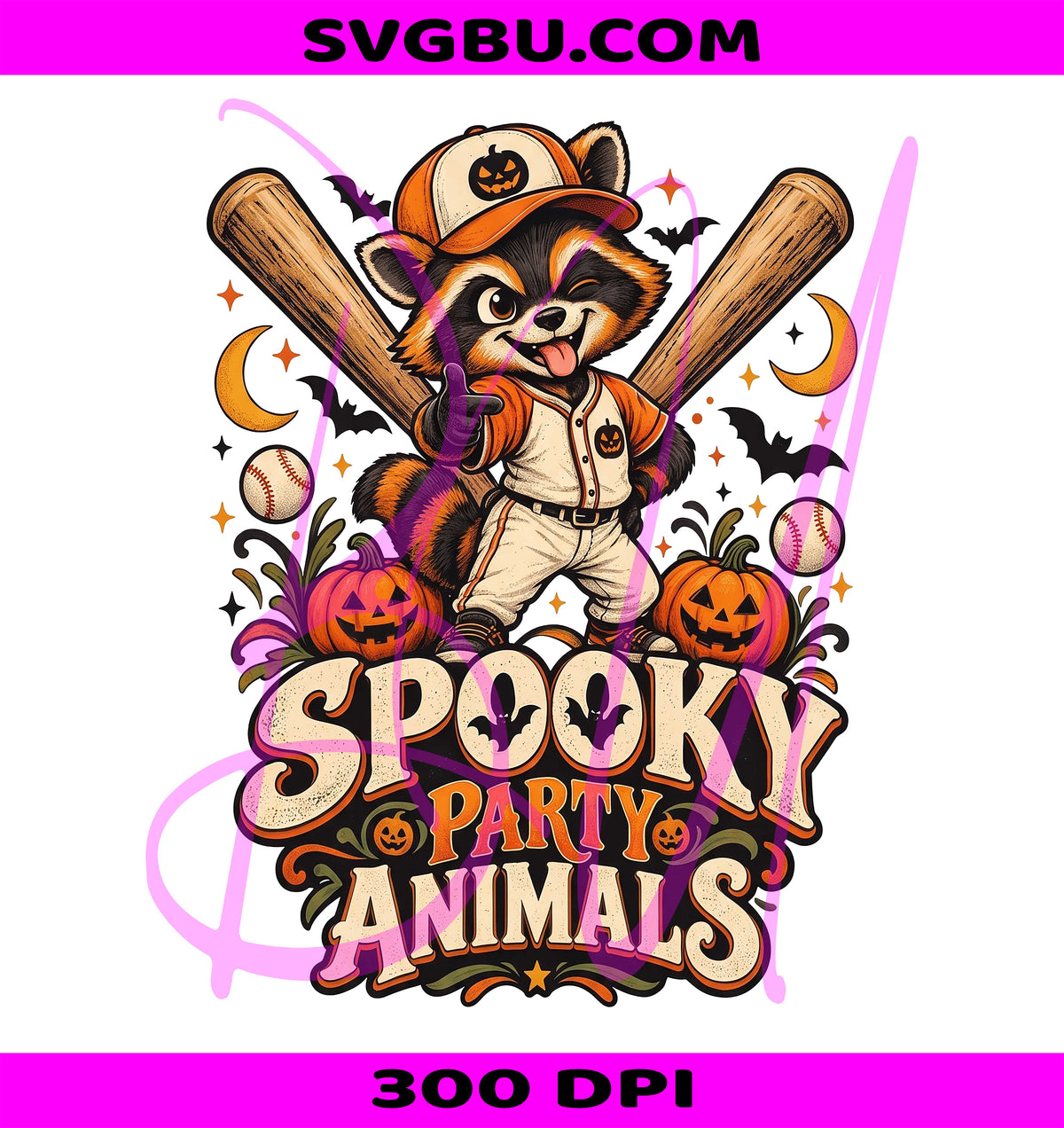 Spooky Party Animals PNG, Halloween Baseball PNG, Party Animals PNG