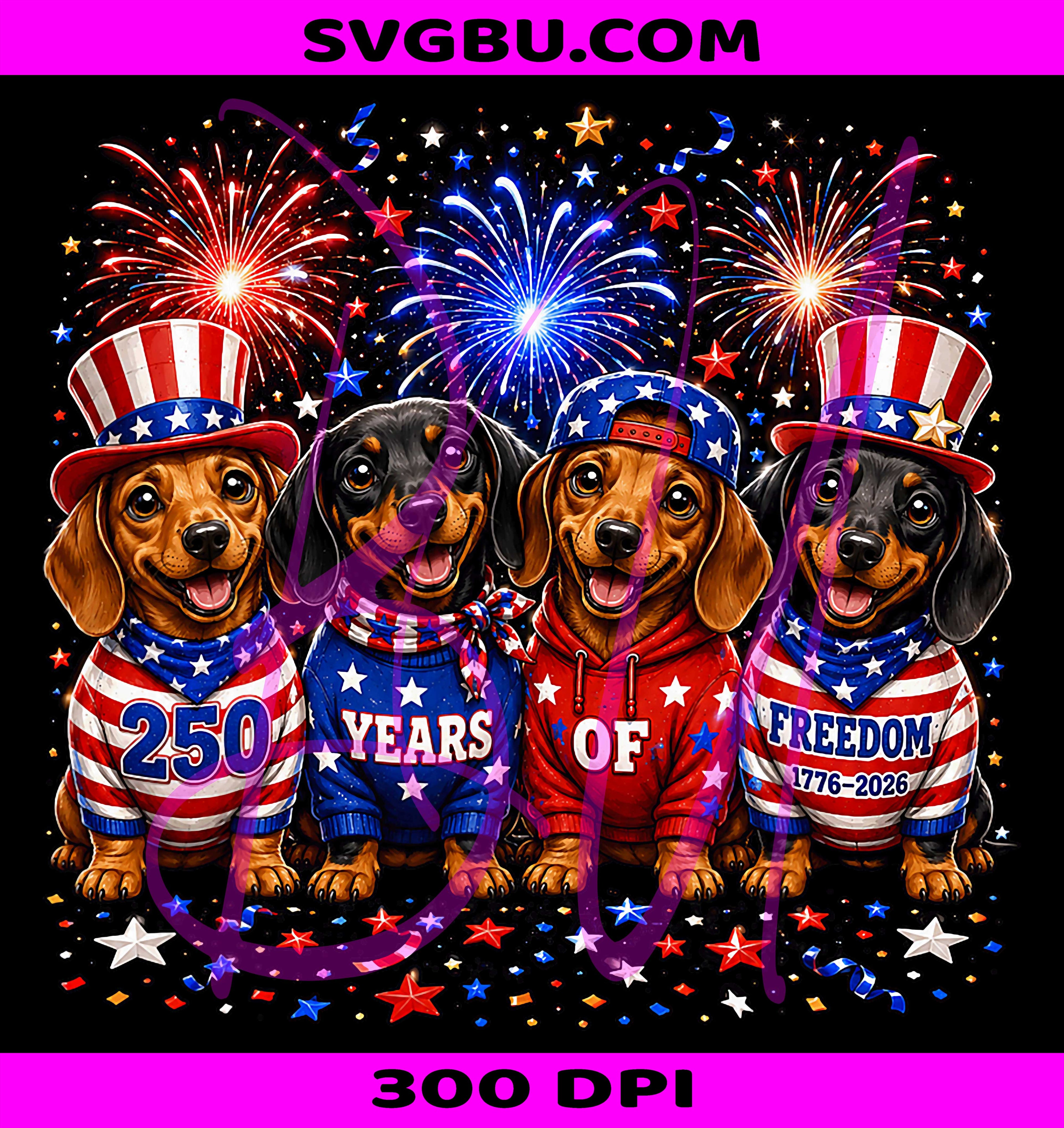 Patriotic Dachshund PNG, USA 250th Dog PNG, 4th Of July Dog PNG
