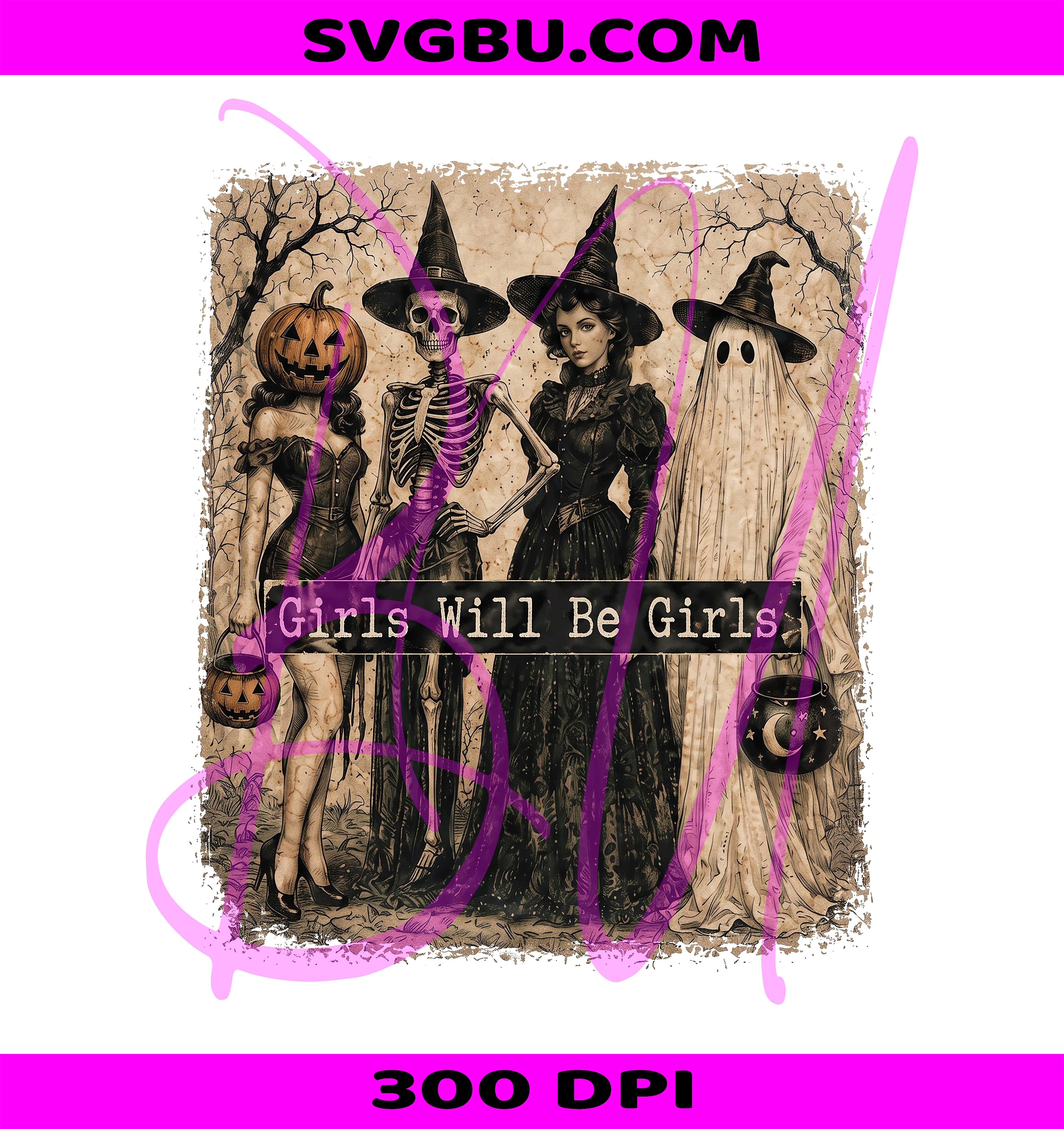 Spooky Girl Squad PNG, Girls Will Be Girls PNG, Vintage Halloween PNG
