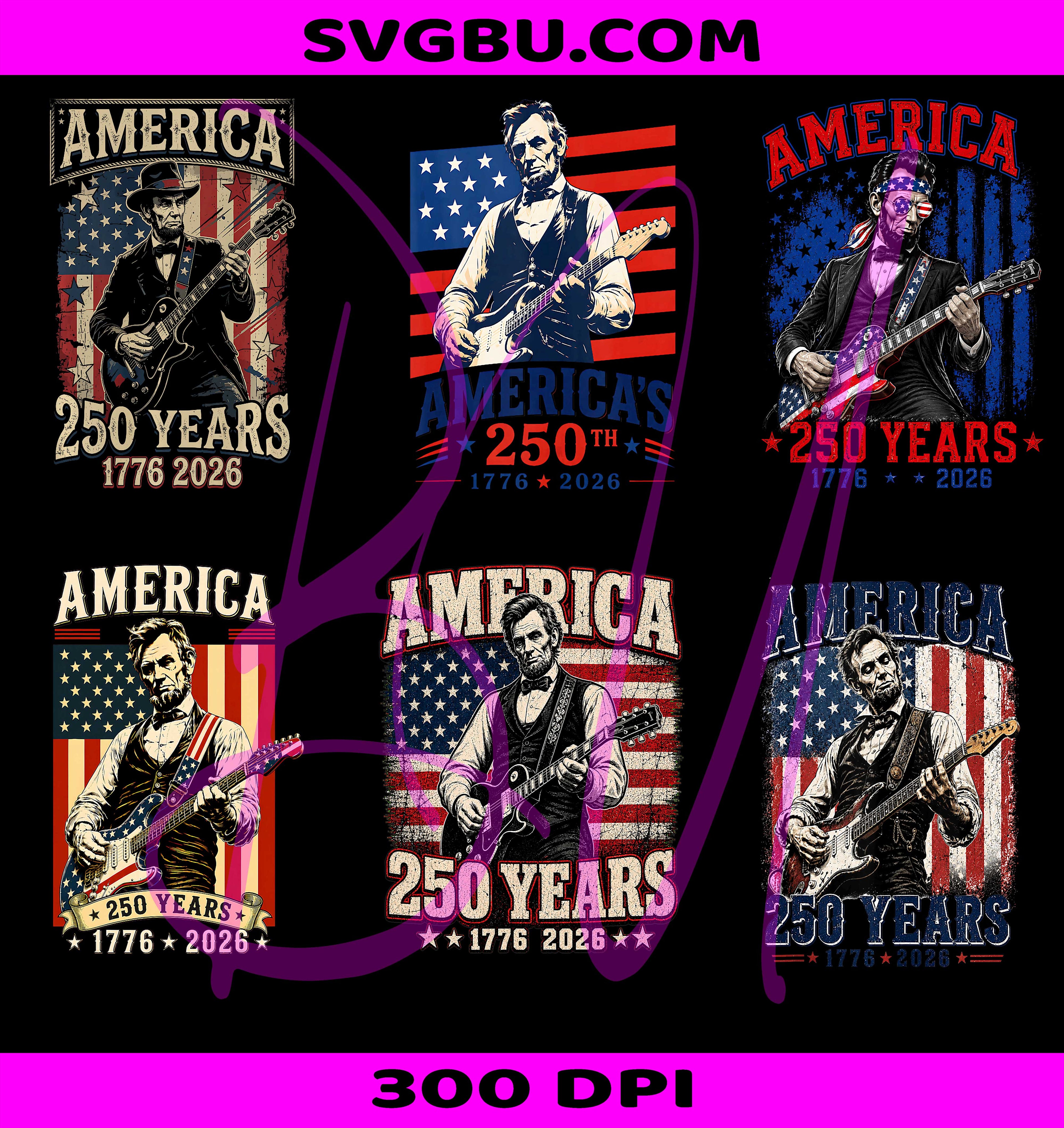 Lincoln Guitar Bundle PNG, America 250 PNG, 1776 2026 Patriotic PNG