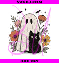 Cute Halloween Ghost PNG, Retro Spooky Floral PNG, Black Cat Halloween PNG