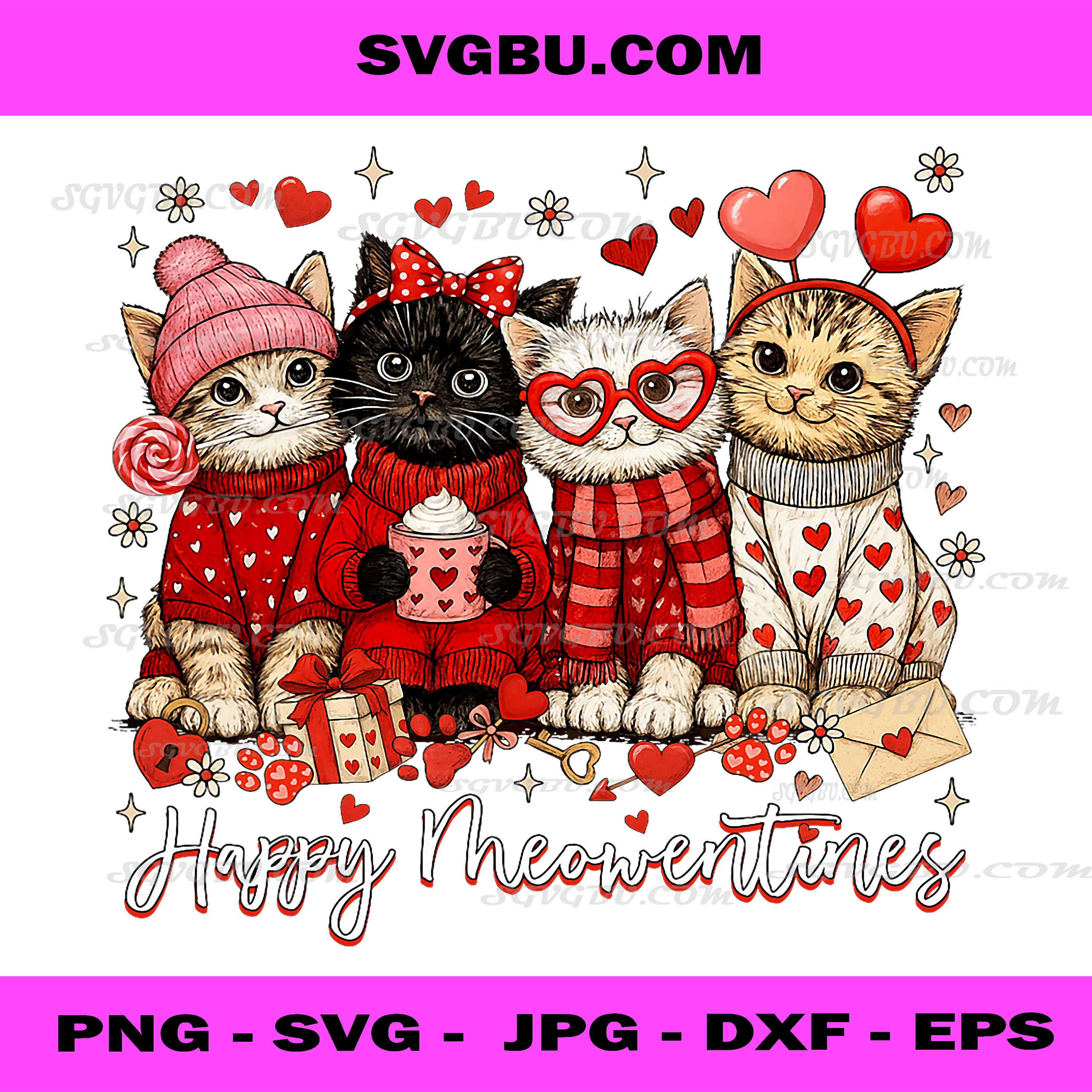 Happy Meowentines PNG, Cute Valentine Cat Lovers PNG