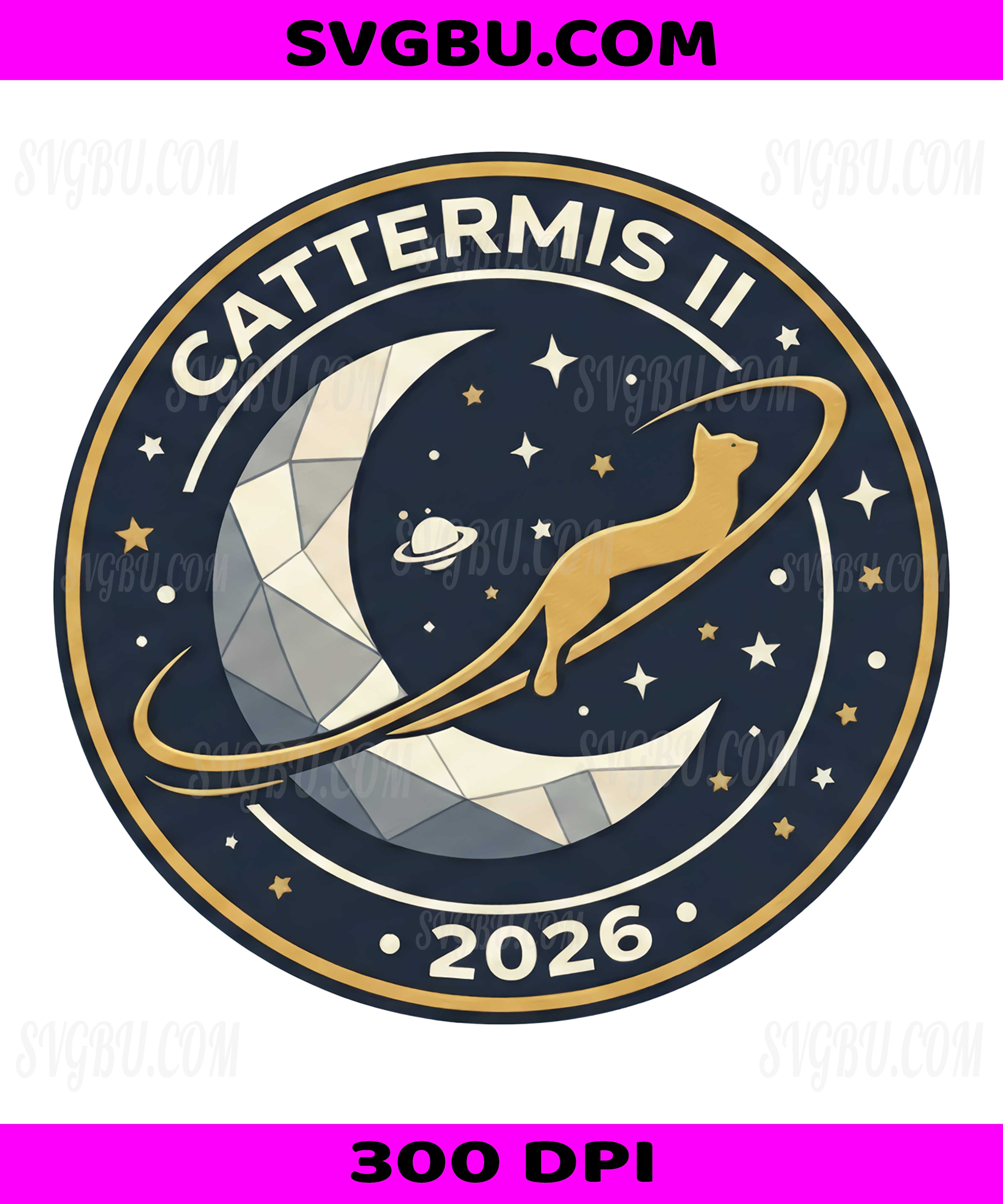 Cattermis II 2026 PNG, NASA Parody Golden Cat Moon Mission Badge