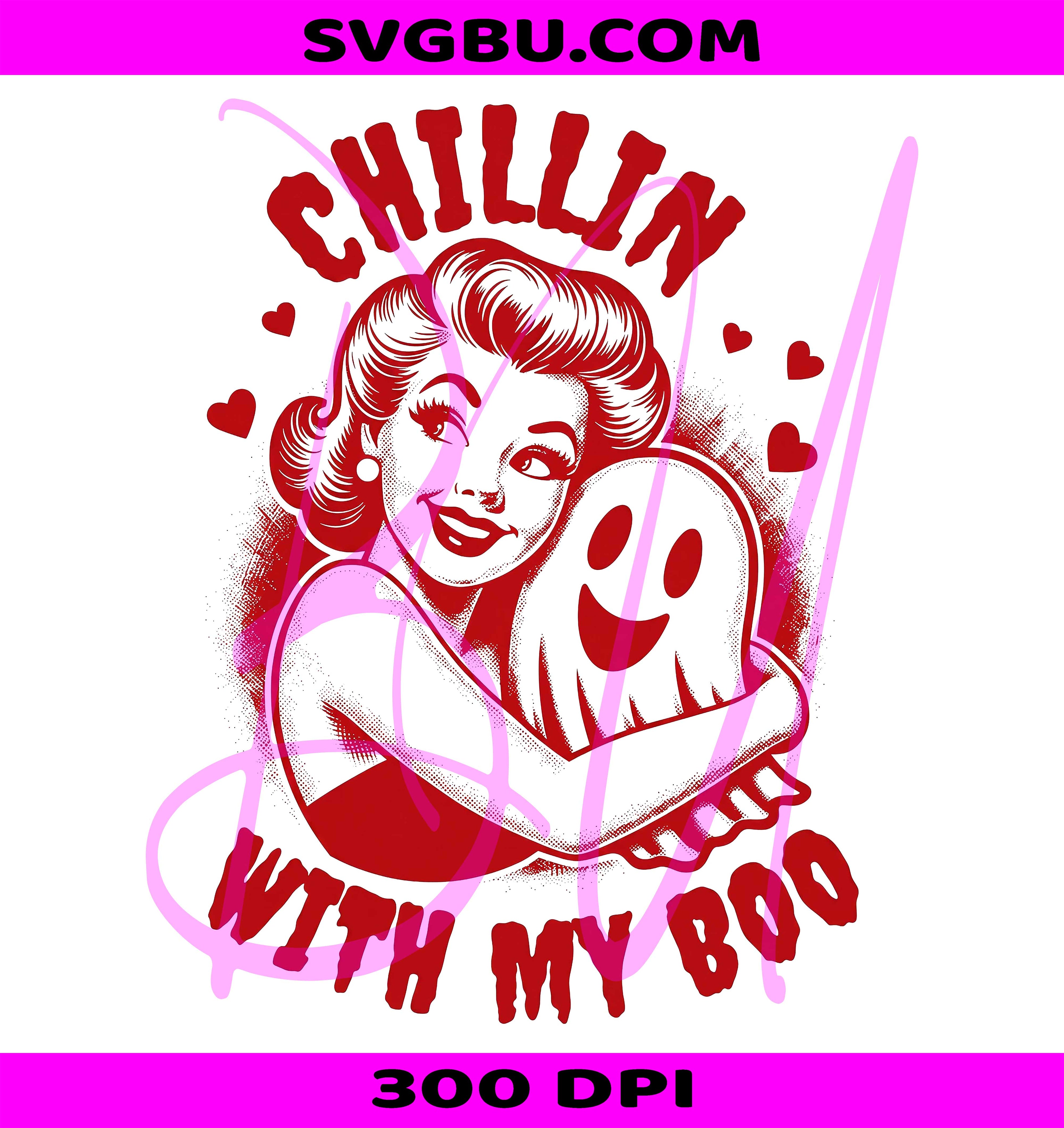 Chillin With My Boo PNG, Retro Ghost PNG, Retro Halloween PNG