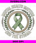 Green Ribbon Mental Health Awareness PNG, End The Stigma Retro Design
