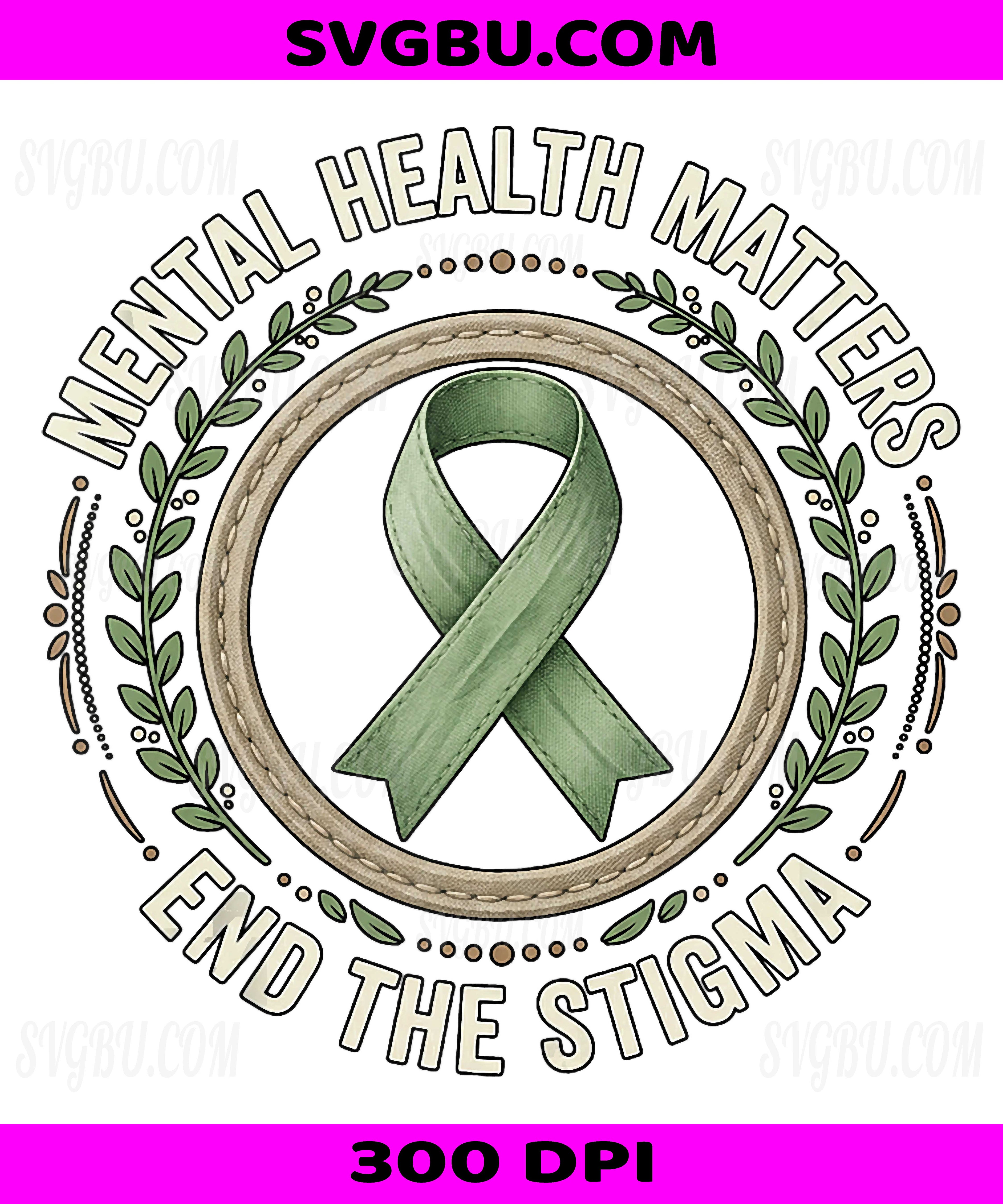 Green Ribbon Mental Health Awareness PNG, End The Stigma Retro Design