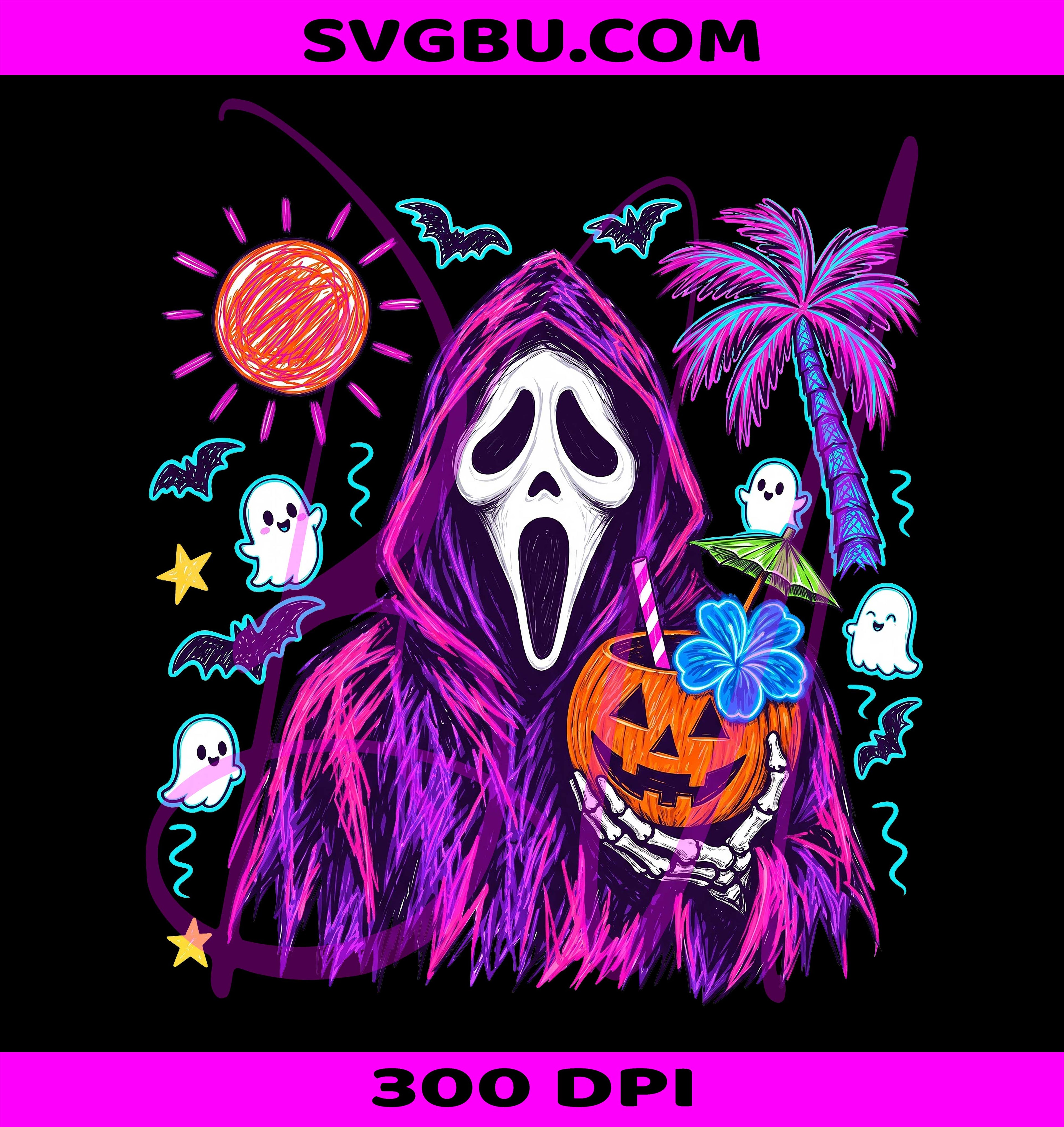 Summerween Ghost PNG, Neon Beach Ghost PNG, Spooky Summer PNG