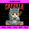 Catzilla Eating Ramen, Funny Cat Gamer Monster Lovers PNG