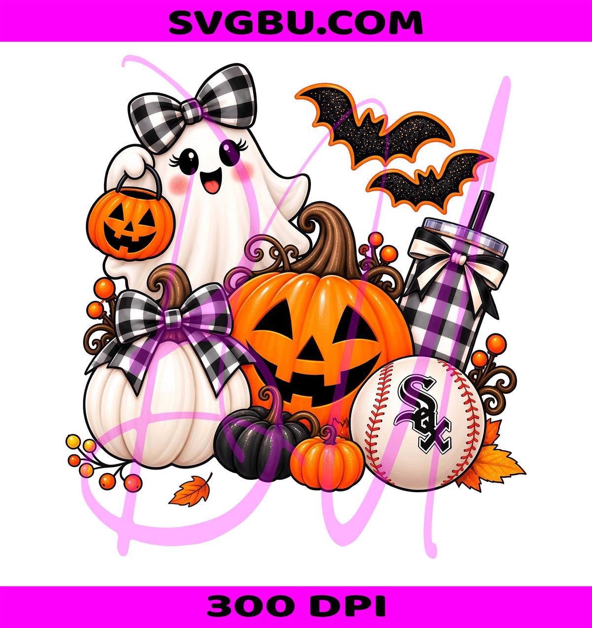White Sox Halloween PNG, Cute Ghost Baseball PNG, Fall Sports Ghost PNG