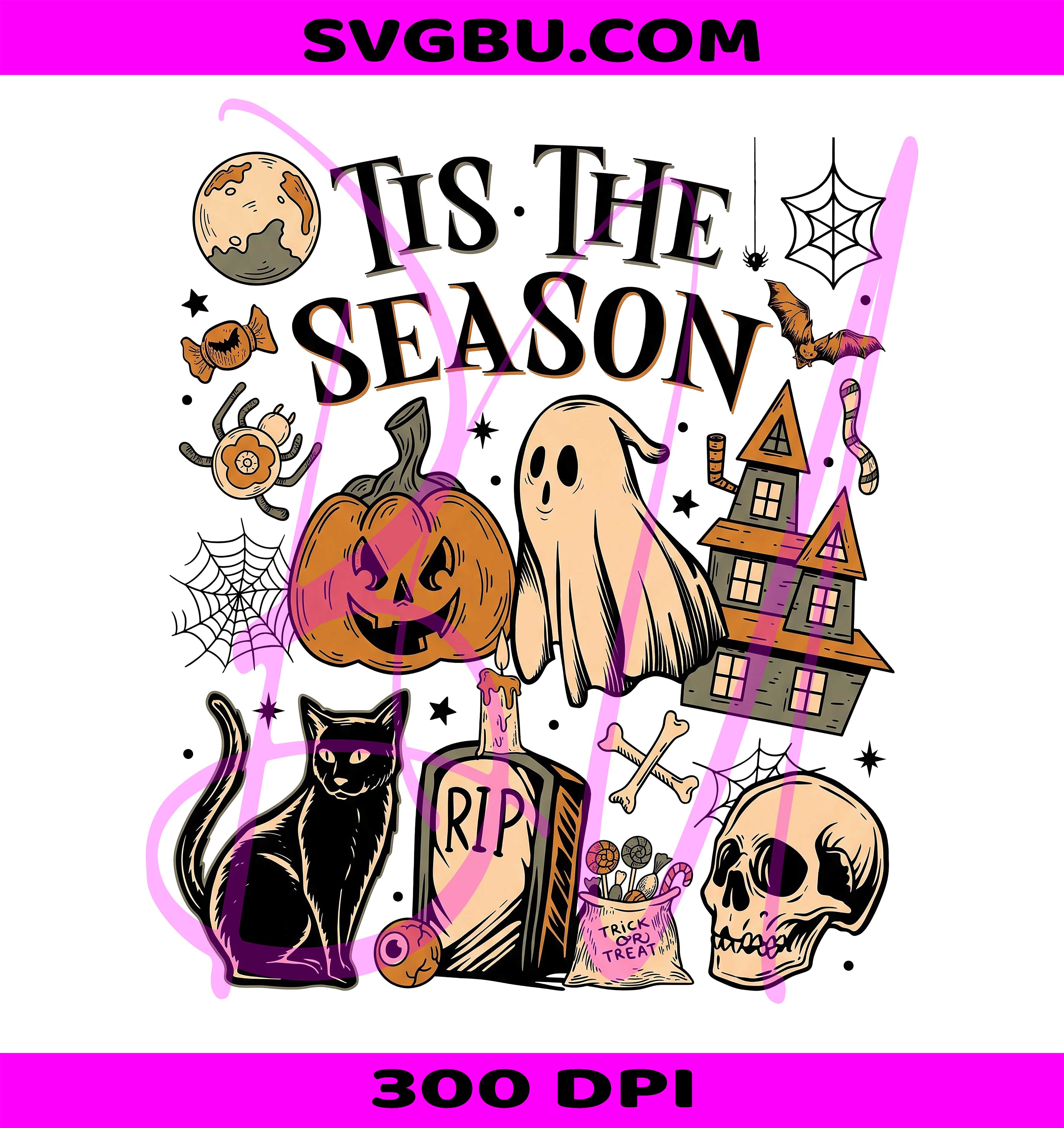 Tis The Season PNG, Vintage Ghost Pumpkin PNG, Witchy Vibes PNG