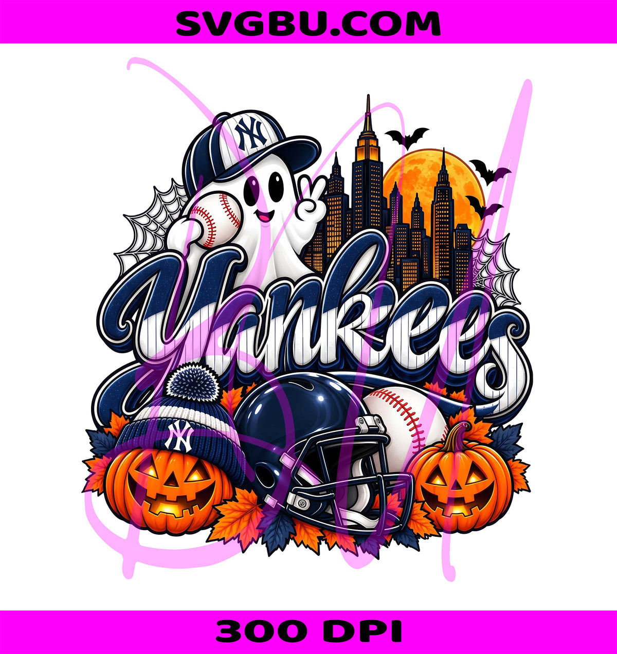 Yankees Halloween PNG, New York Baseball Ghost PNG, NYC Pumpkin PNG