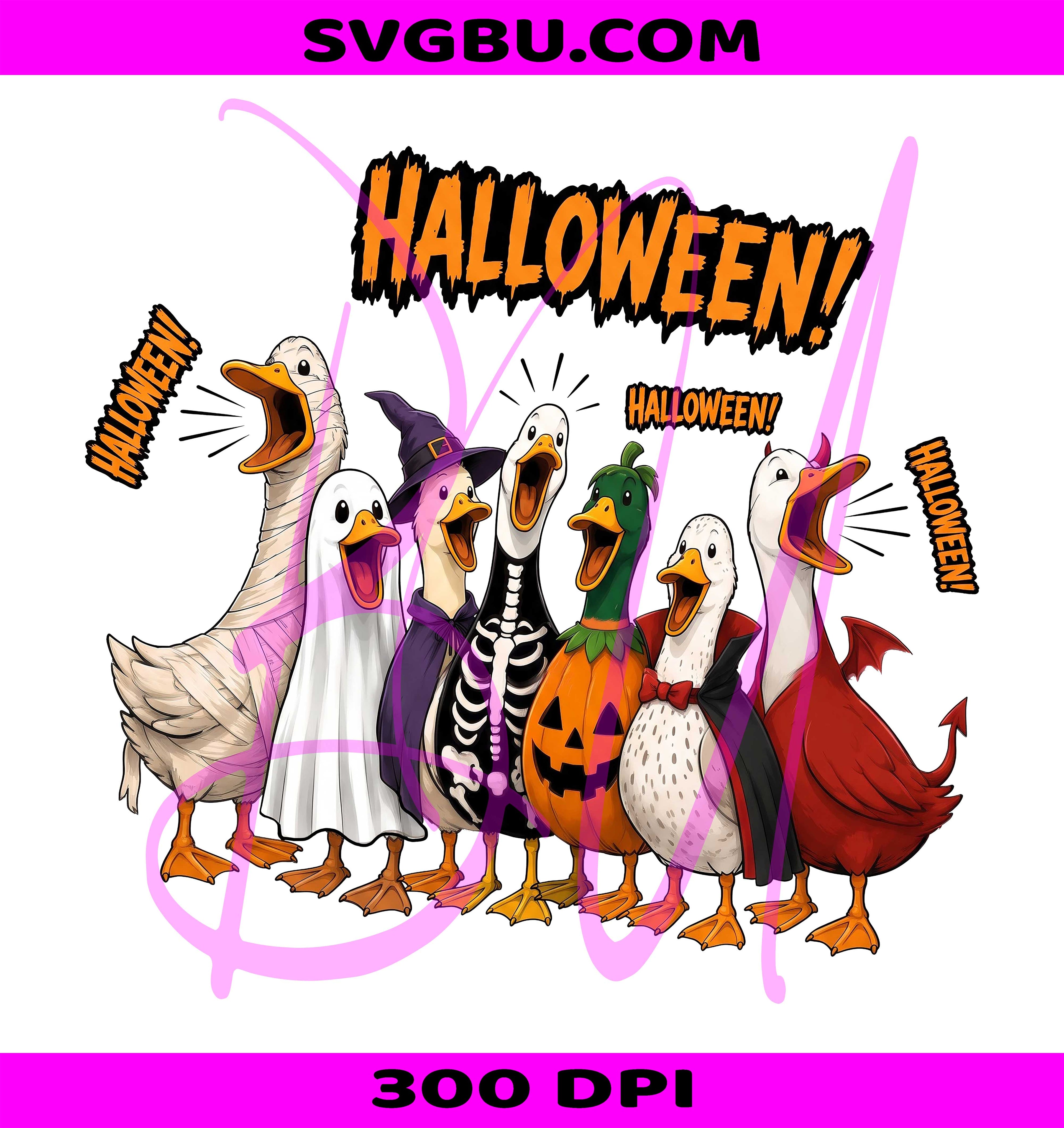 Spooky Duck Squad PNG, Halloween Ducks PNG, Ghost Witch Skeleton PNG